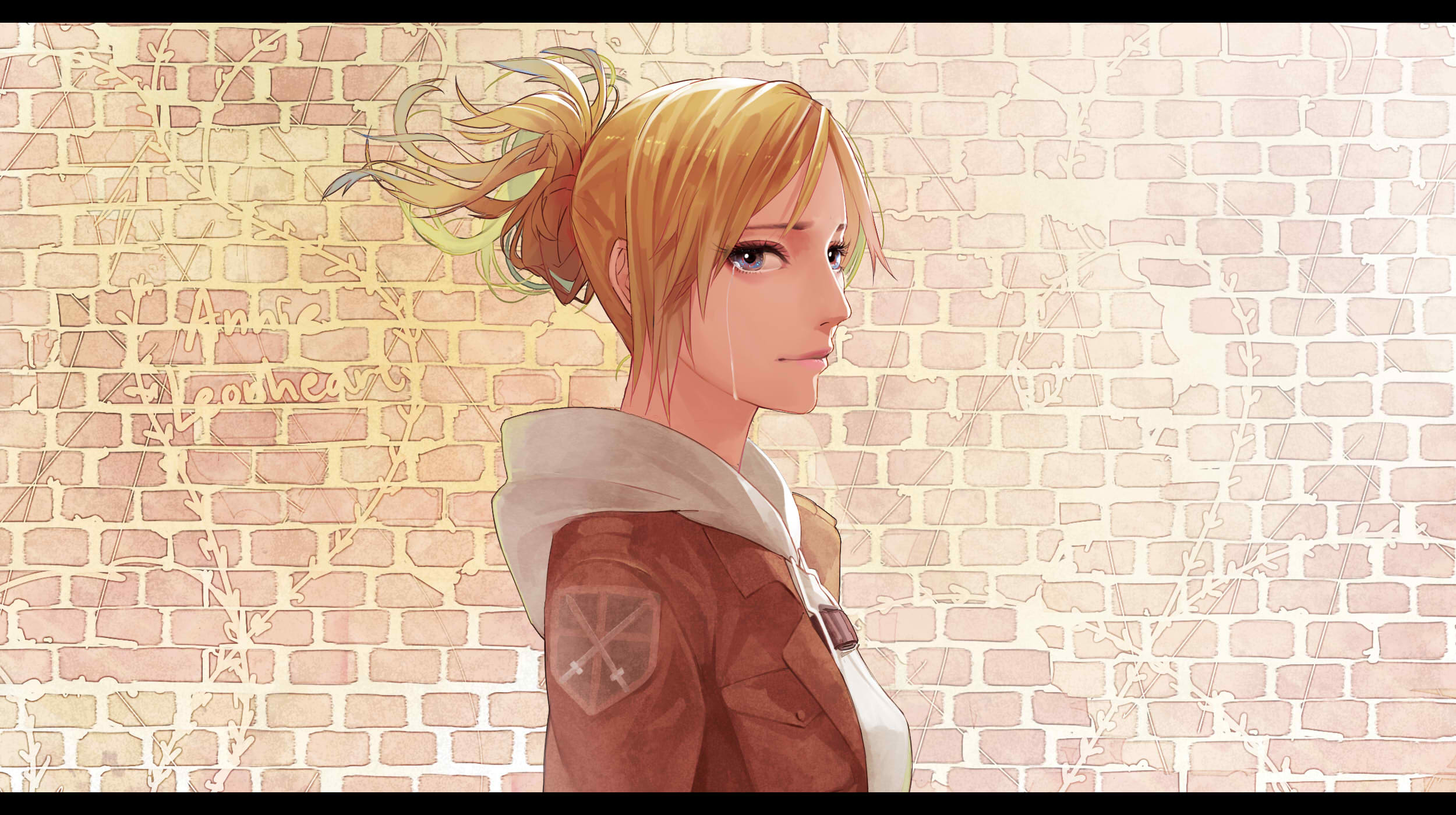 Shingeki No Kyojin Anime Anime Girls Leonheart Annie Face Wall Bricks Blonde Portrait Annie Leonhart 2500x1400