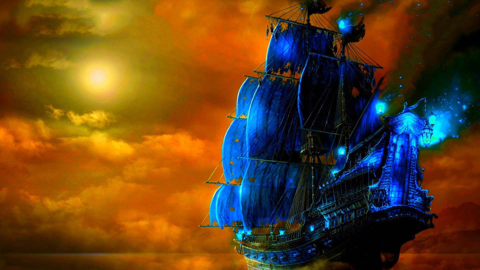 Pirates Ghost Ship Fantasy Art Ship Sailing Ship 1920x1080
