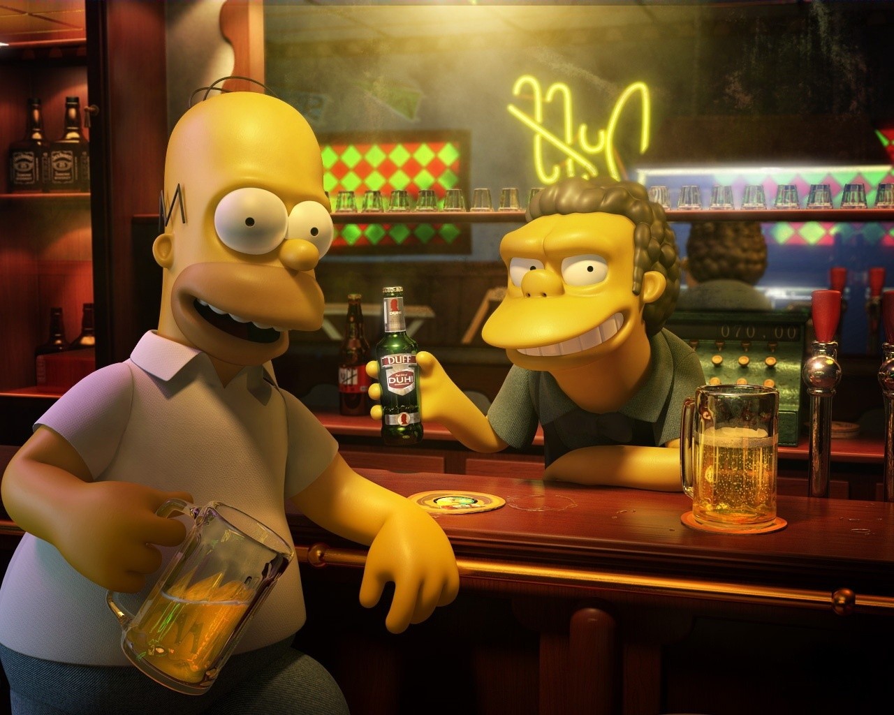 The Simpsons Bar Render Beer Homer Simpson Moe Szyslak Clay Artwork Tv Series Animations Yellow Vibr 1280x1024