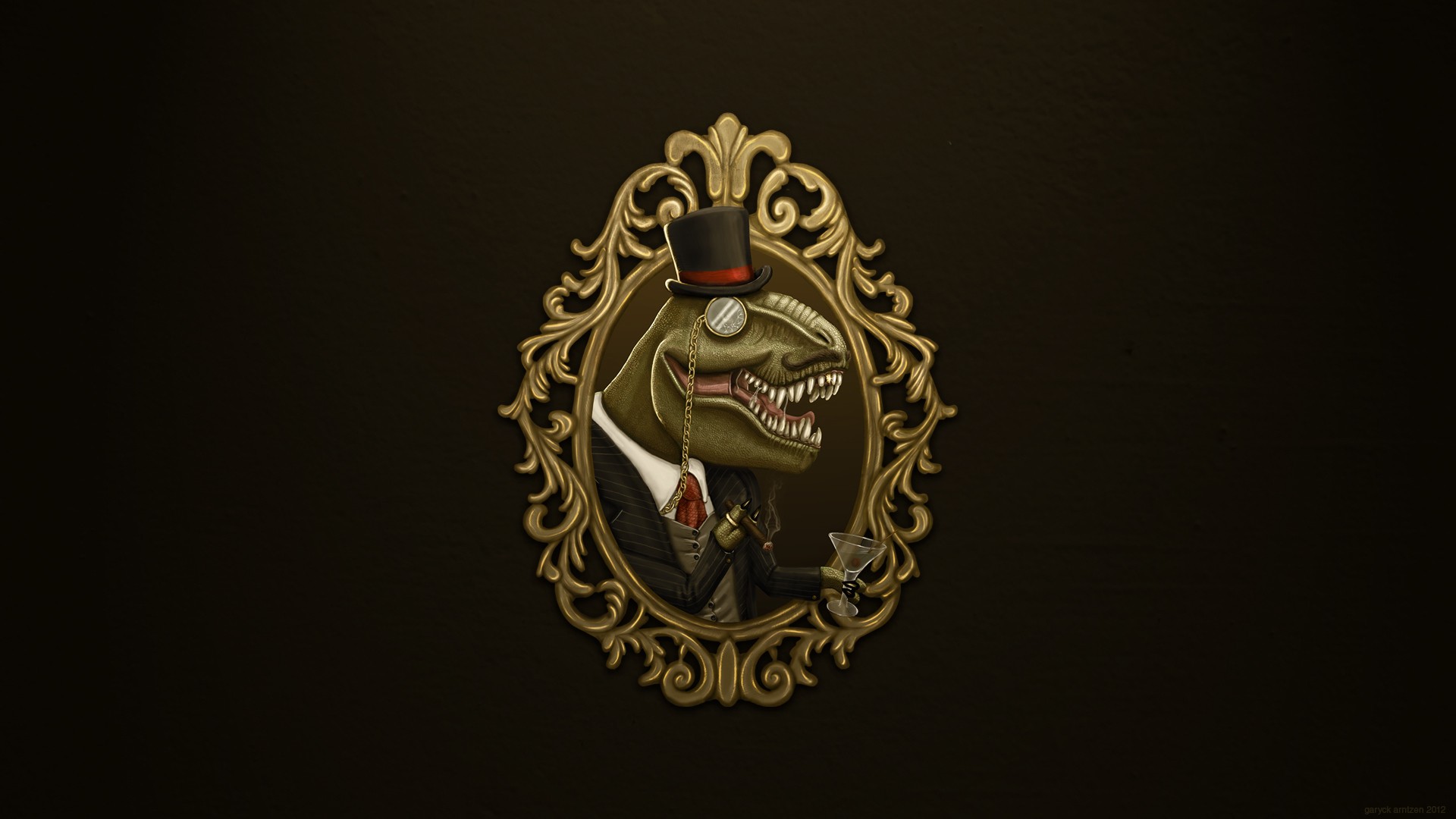 Minimalism Simple Background Brown Background Dinosaurs Picture Frames T Rex Top Hats Glasses Suits  1920x1080