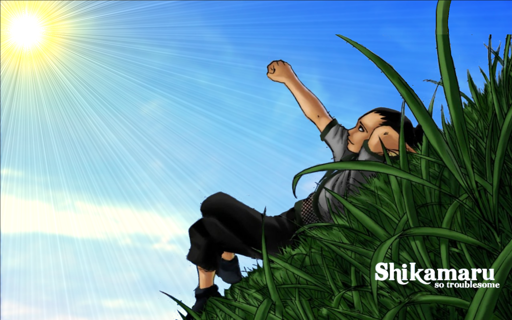 Uzumaki Naruto Nara Shikamaru Anime Girls Sun Anime Grass 1680x1050