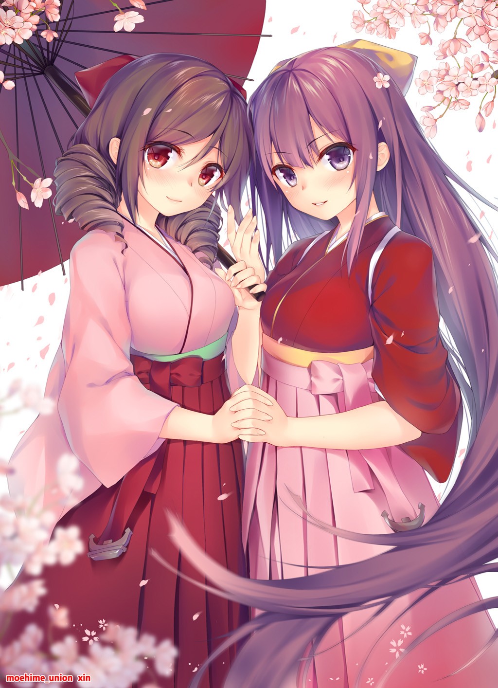 Anime Girls Kimono Umbrella Cherry Blossom Harukaze KanColle Kamikaze KanColle Kantai Collection 1024x1414