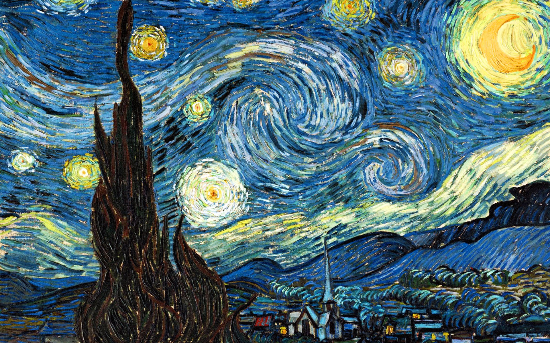 Painting The Starry Night Classic Art Stars Surreal 1920x1200
