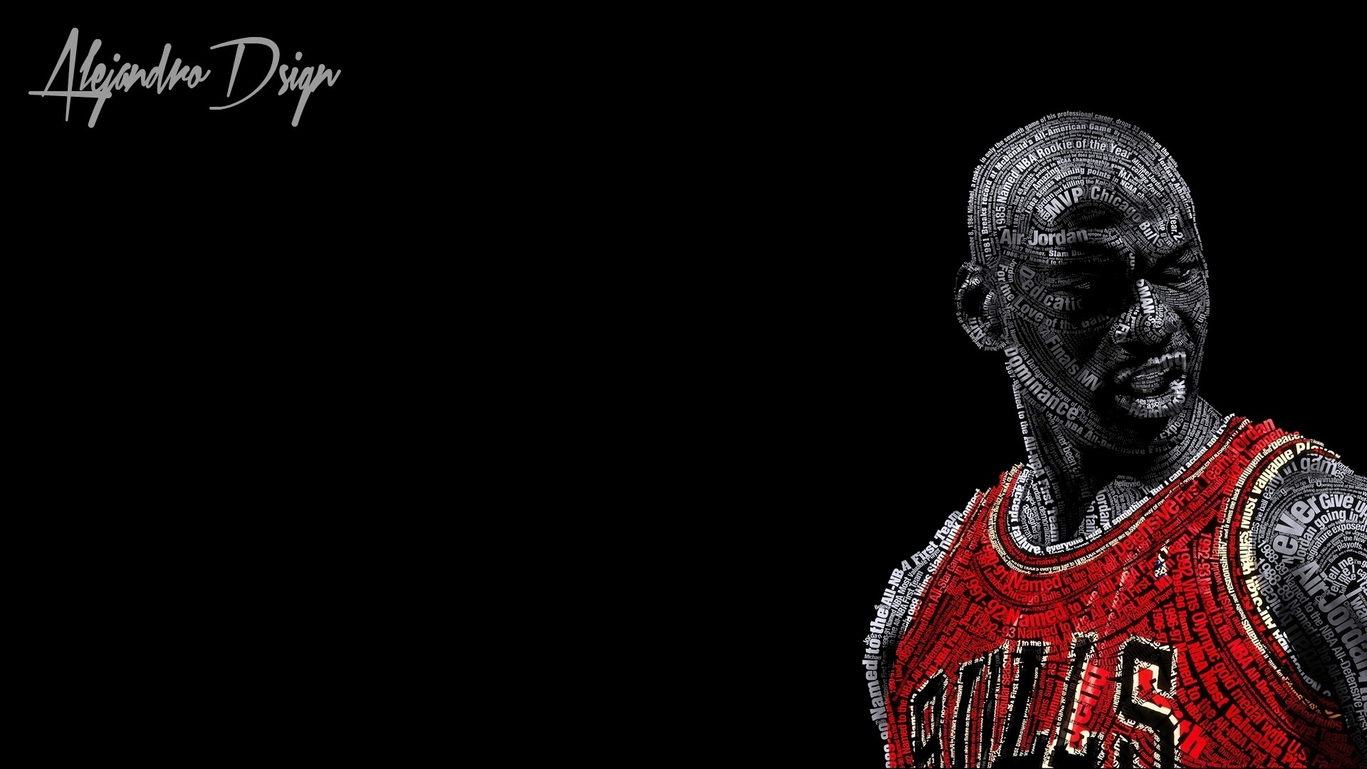 Typographic Portraits Michael Jordan Basketball Chicago Bulls Black Background 1920x1080