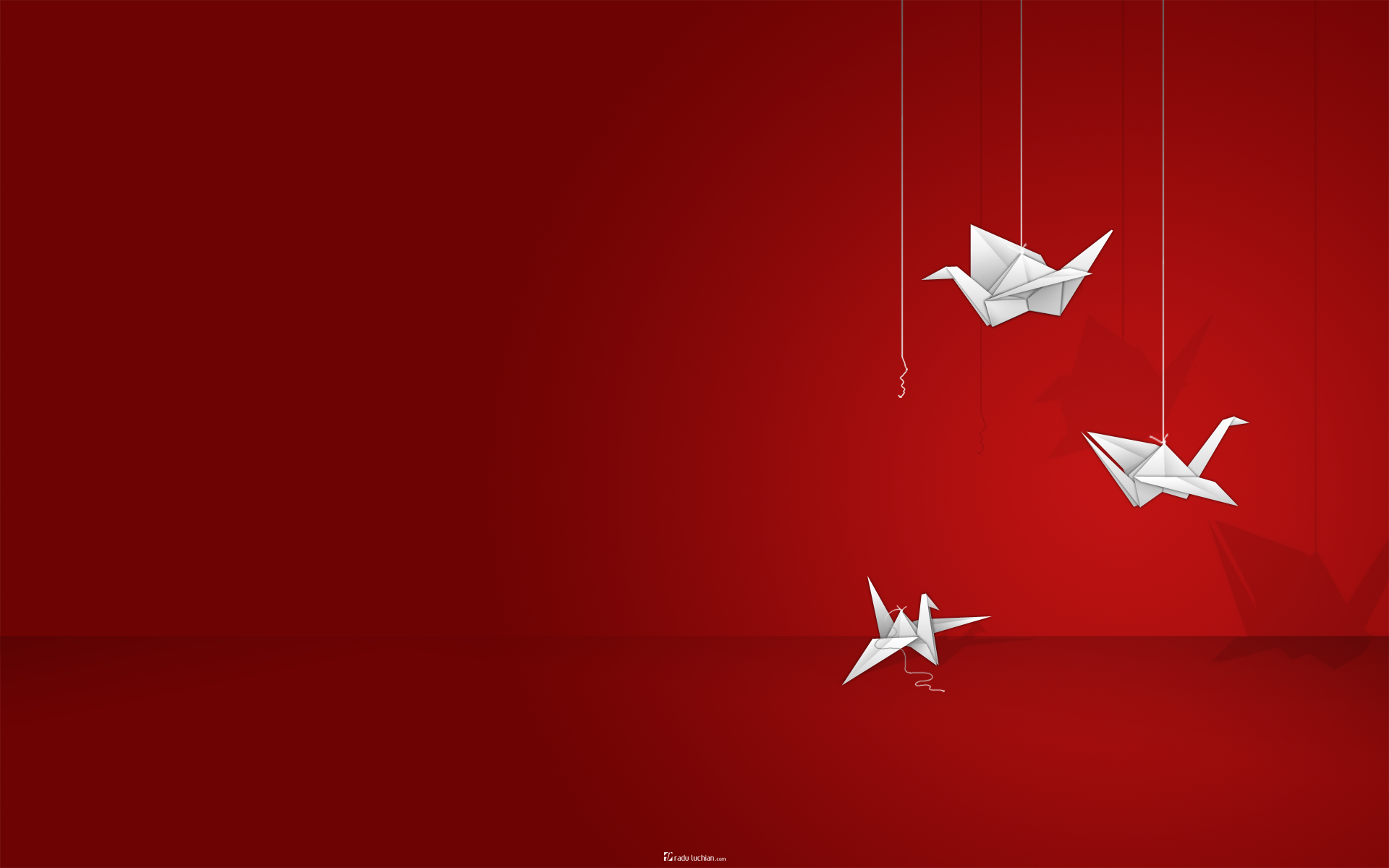 Origami Cranes Bird Paper Artwork Red Sad Red Background 1920x1200