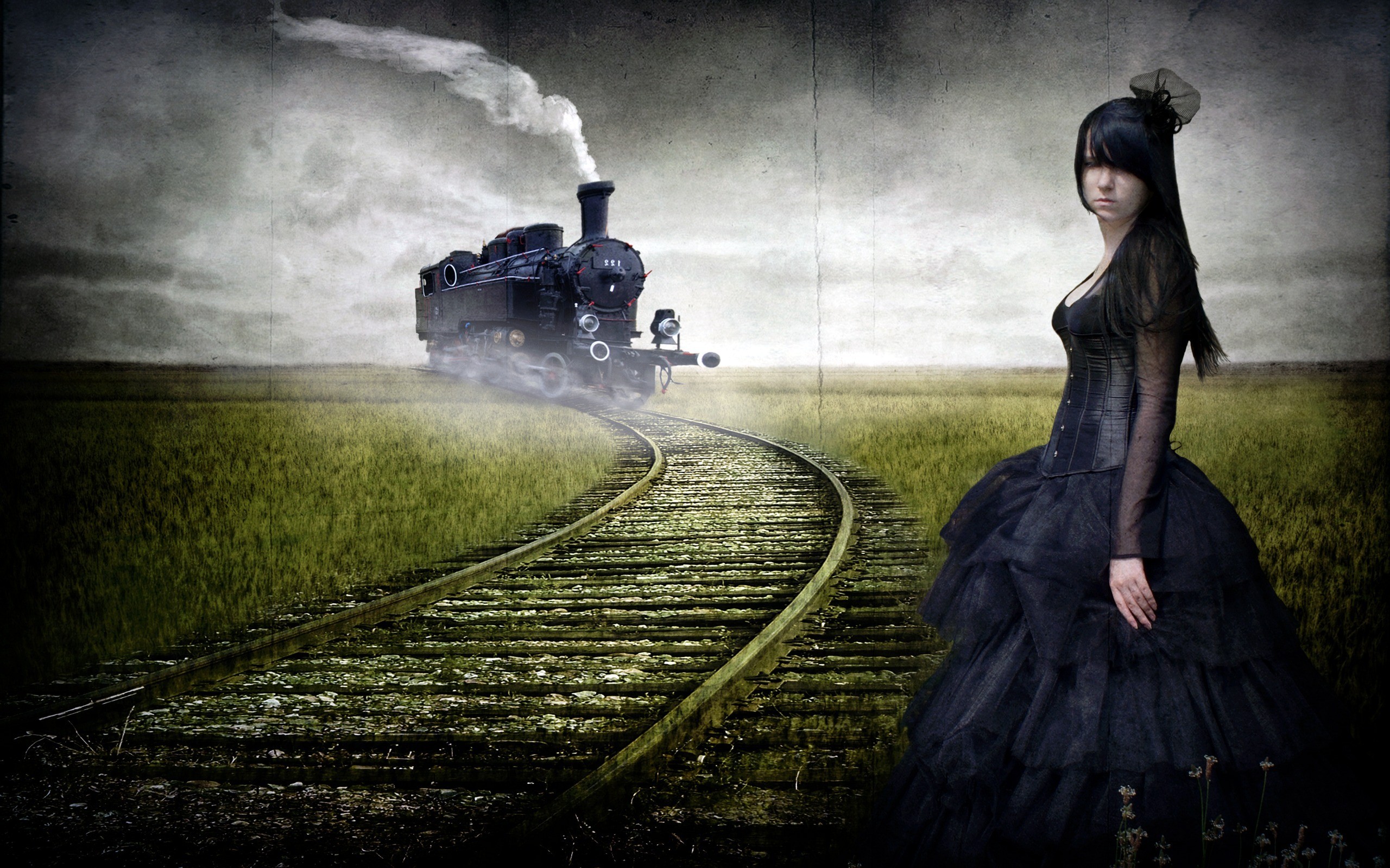 Women Steam Locomotive Railway Gothic Goths Alternative Subculture 2560x1600
