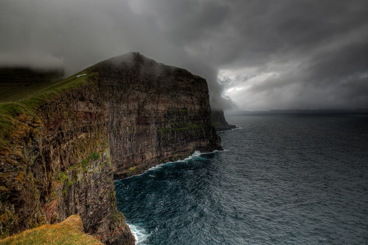 Faroe Islands Sea Clouds Coast Cliff Water Nature Landscape 1200x800
