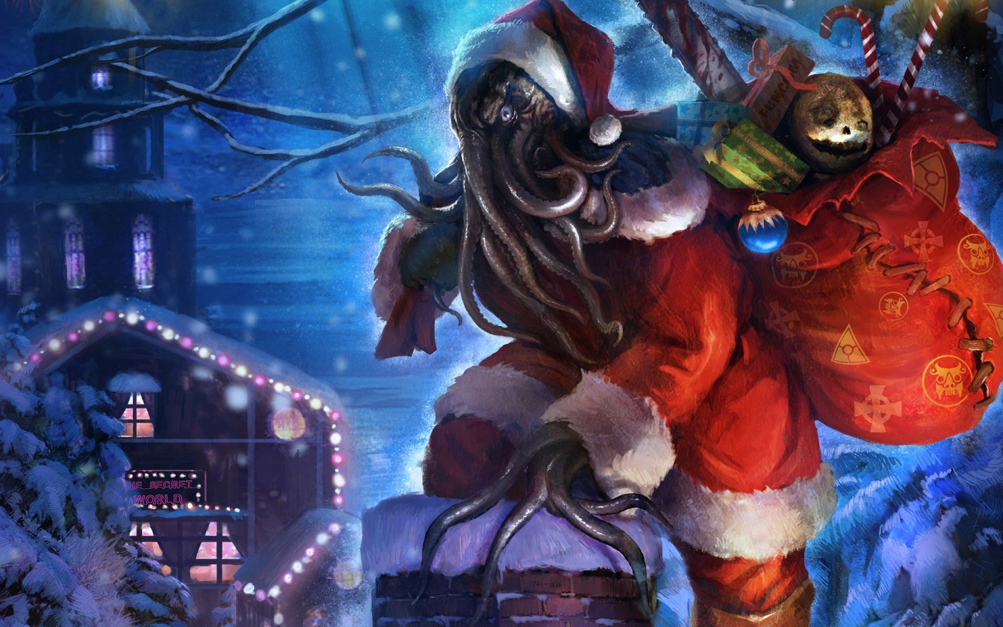 Christmas Squids Cthulhu Santa Claus Presents 1440x900