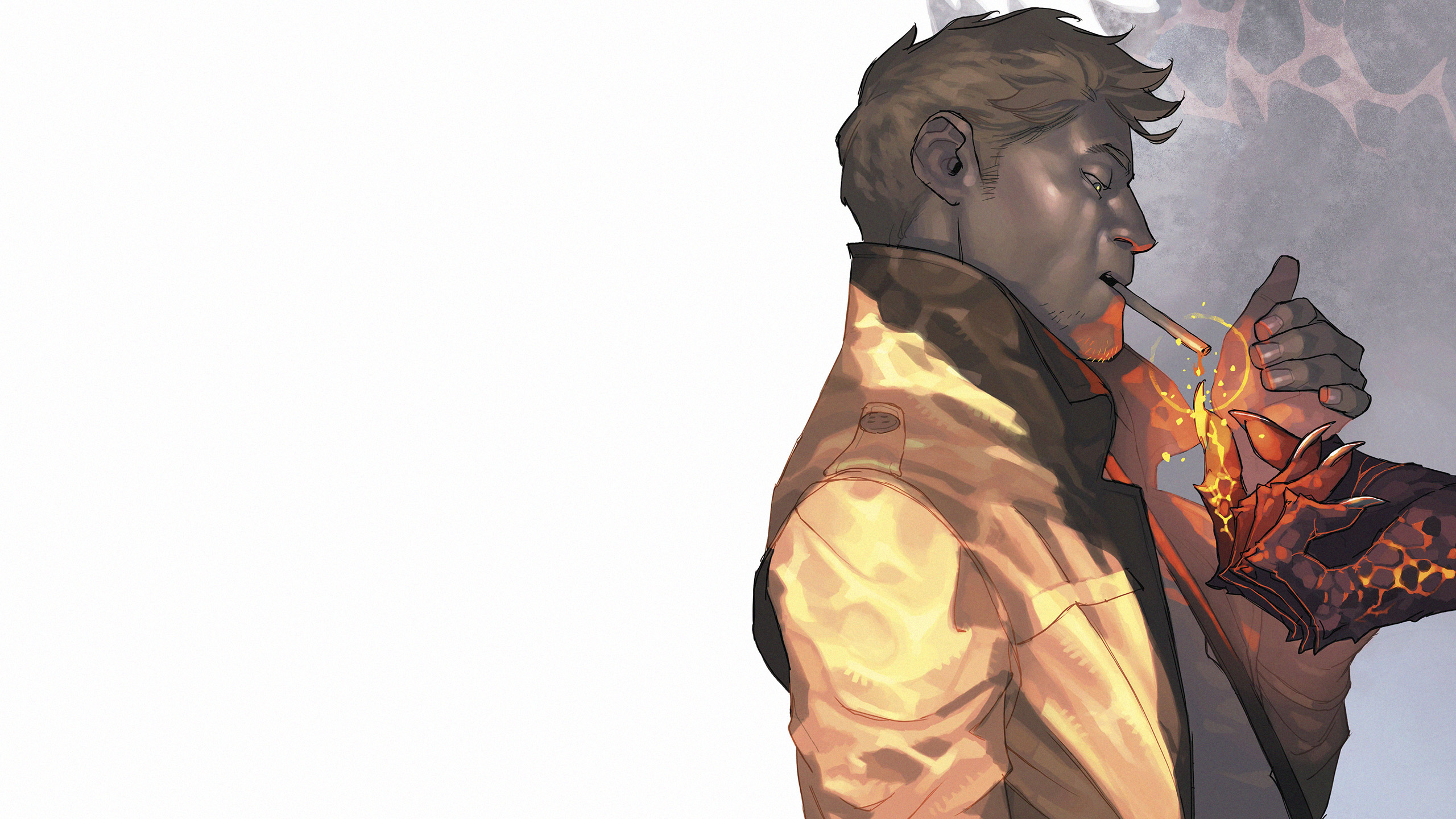 John Constantine Constantine Hellblazer Cigarettes Fire Artwork Smoking 2560x1440