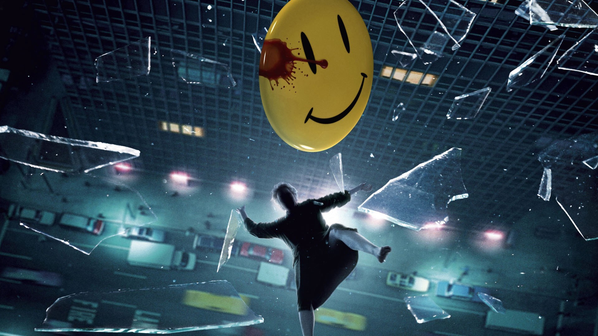 Movies Watchmen Jeffrey Dean Morgan The Comedian Falling Broken Glass Smiley 1920x1080