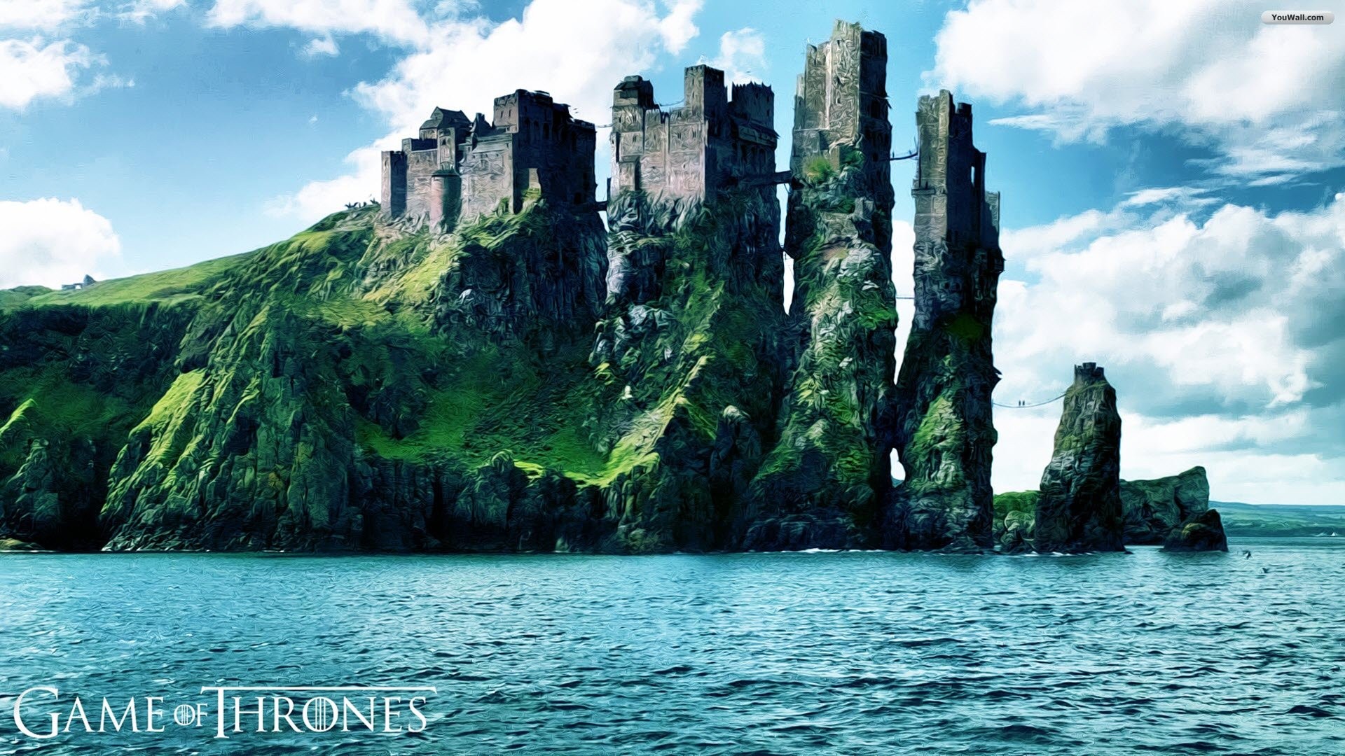 House Greyjoy Fantasy Art Castle Digital Art TV Coast Sea Cyan Blue 1920x1080