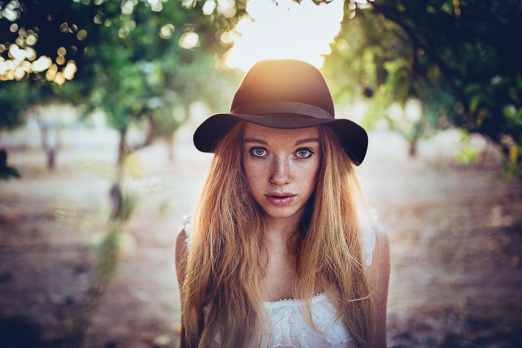 Women Model Lennart Bader Blonde Freckles Face Hat Nose Rings 1800x1200