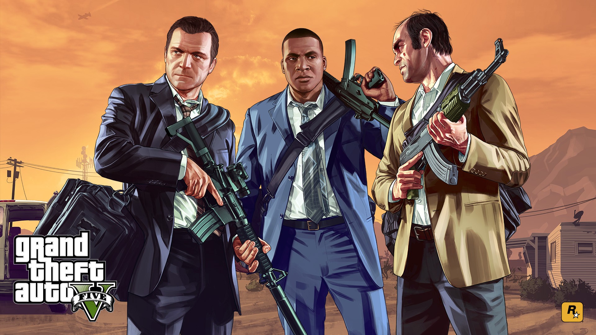 Grand Theft Auto Rockstar Games Trevor Philips Michael De Santa Franklin Clinton Video Games Artwork 1920x1080
