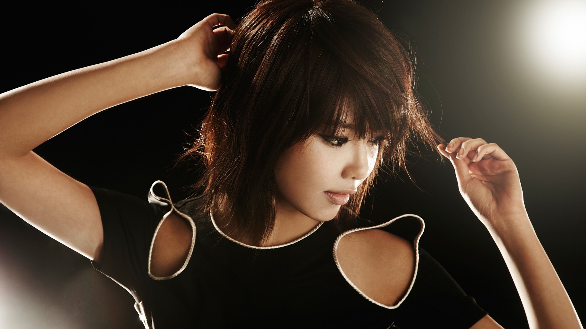 Women Brunette Model Face Short Hair Asian Black Dress Simple Background Choi Sooyoung SNSD 1920x1080