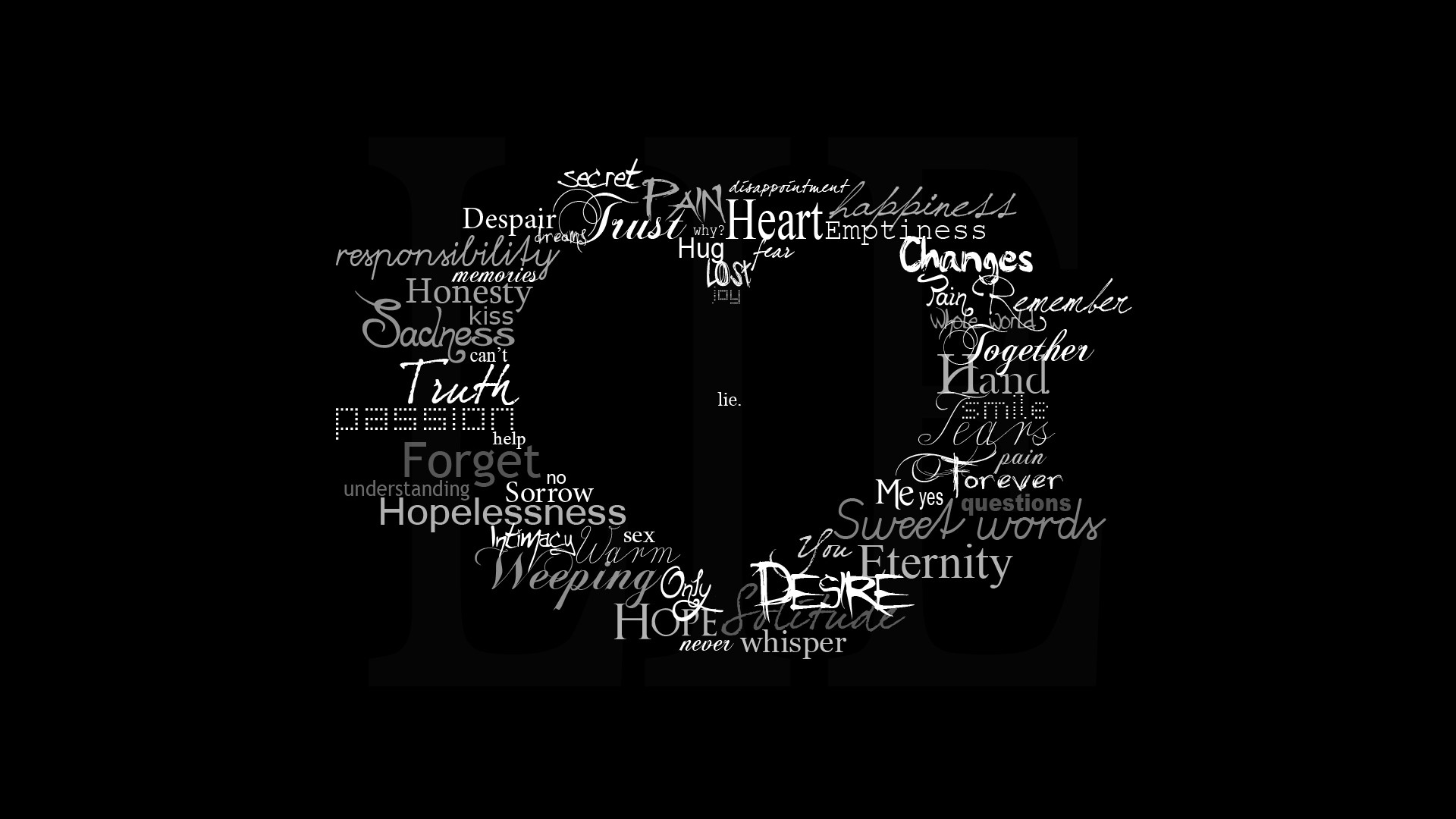 Typography Quote Black Background Word Clouds Heart 1920x1080
