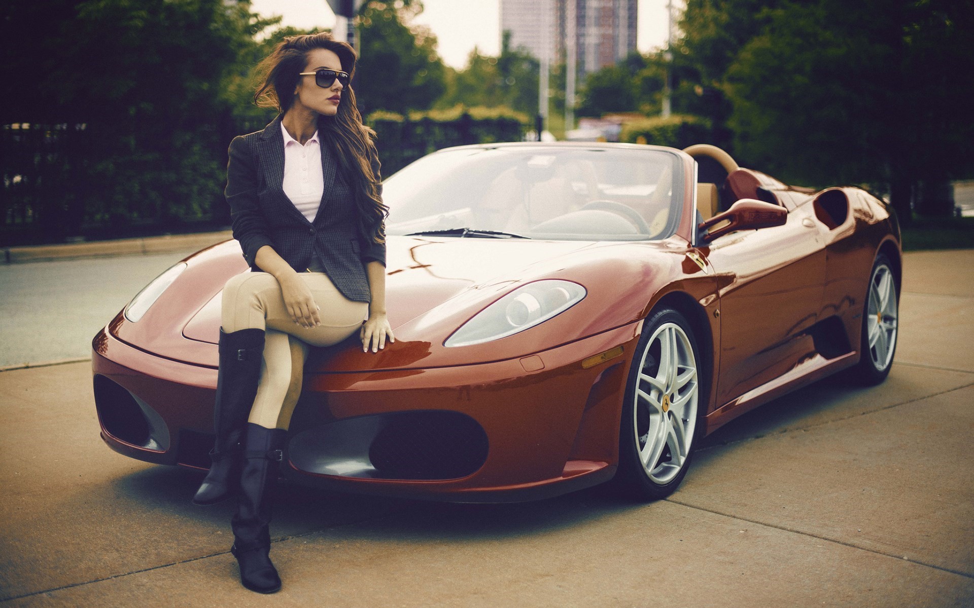 Car Ferrari Women Sunglasses Women With Cars Legs Crossed Long Hair Brunette Natalya Ignatenko 1920x1200