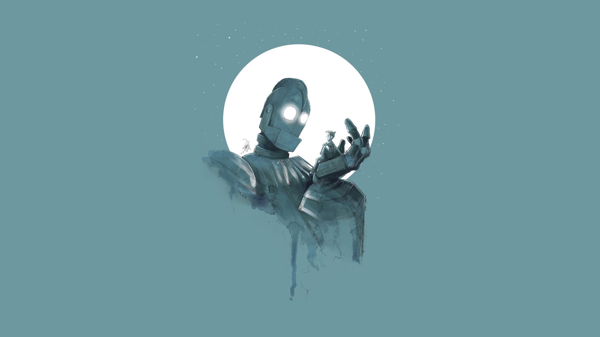 Minimalism Movies Moon Robot Simple Background The Iron Giant 1920x1080
