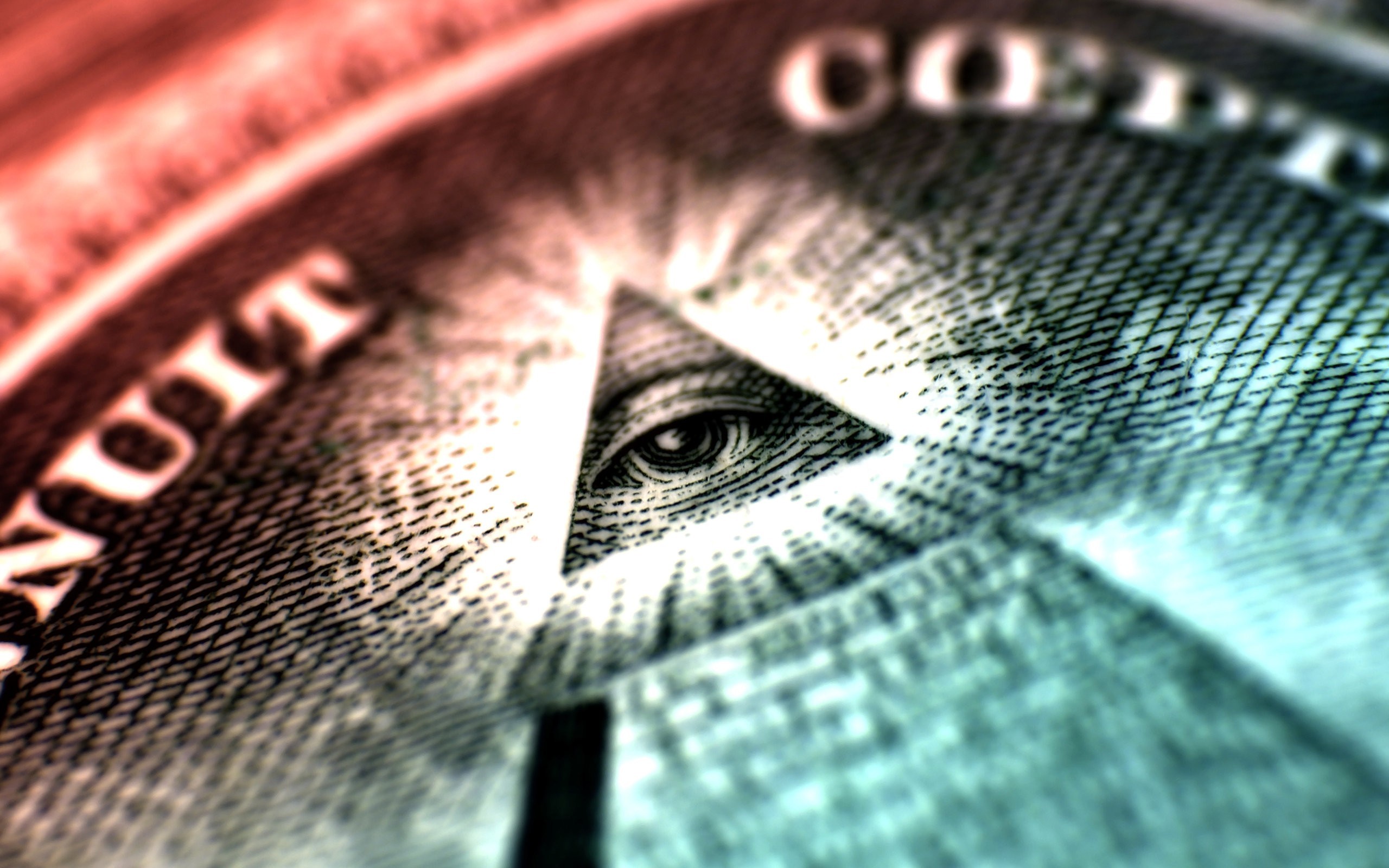 Illuminati Colorful The All Seeing Eye Turquoise Macro Red Dollar Bills 2560x1600
