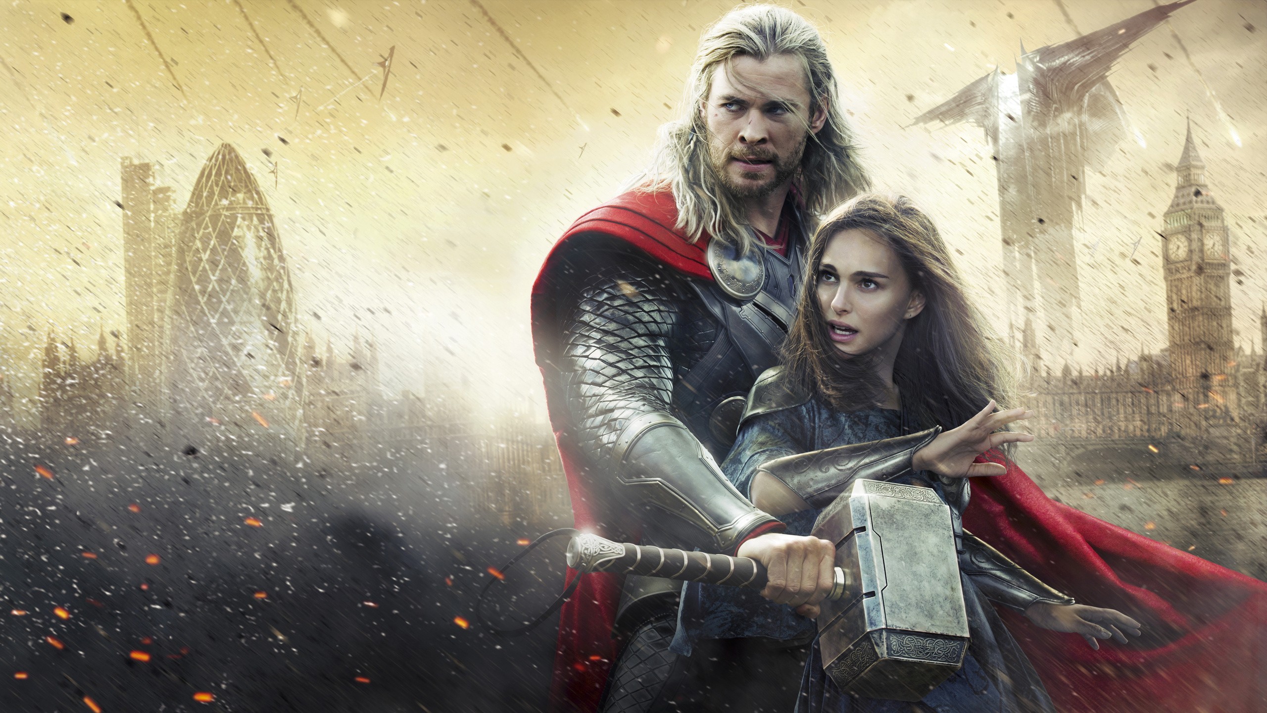 Chris Hemsworth Natalie Portman Thor Thor 2 The Dark World Marvel Cinematic Universe 2560x1440
