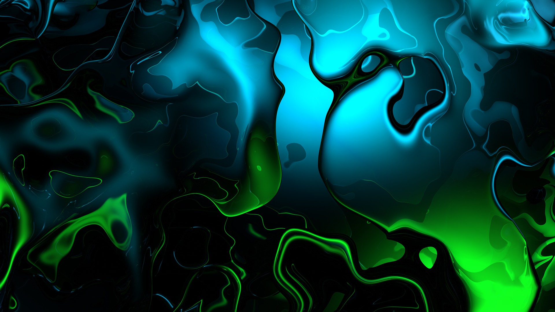 Abstract Liquid Digital Art Cyan Green 1920x1080