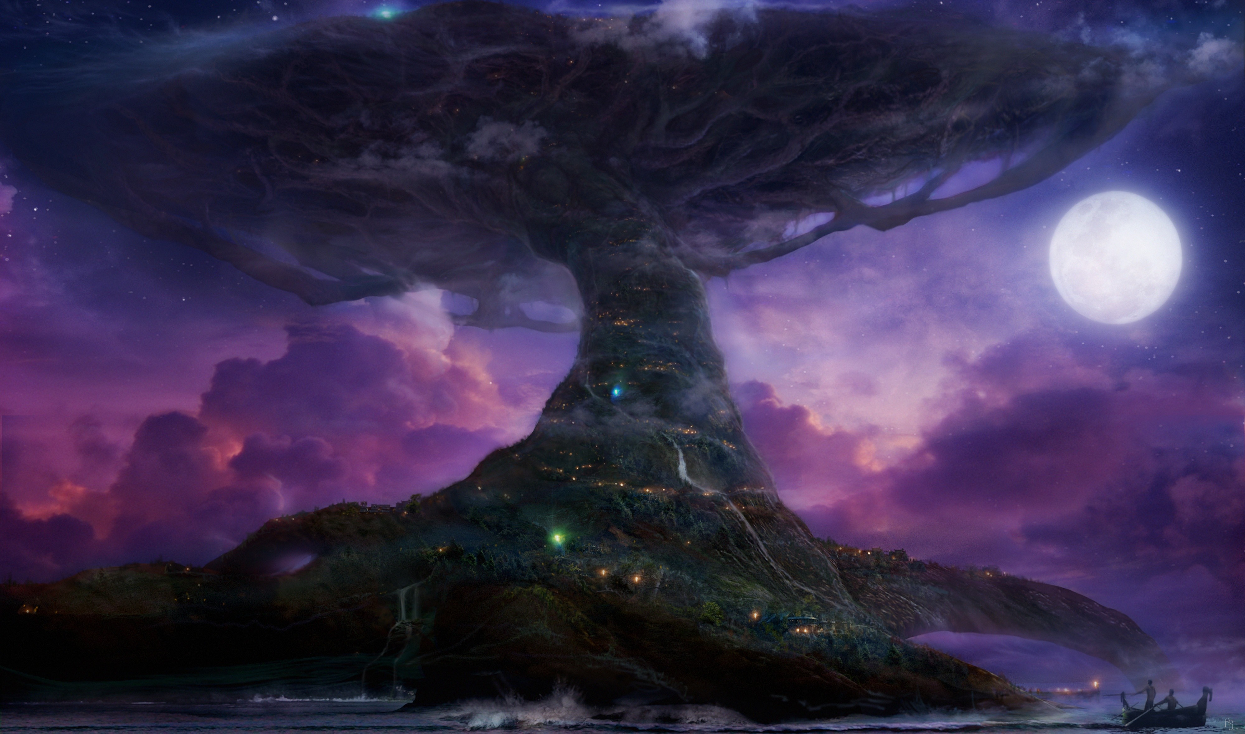 Teldrassil World Of Warcraft World Tree Trees Moon Purple Video Games 4000x2358
