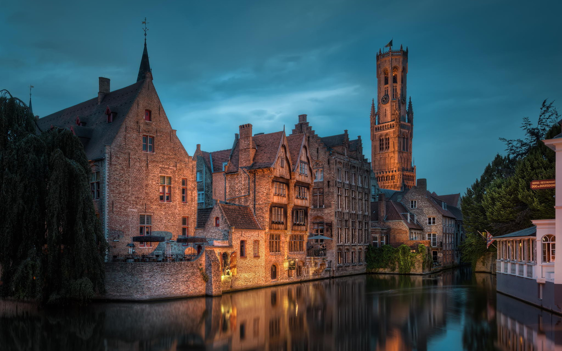 Belgium Bruges City Night Canal 1920x1200