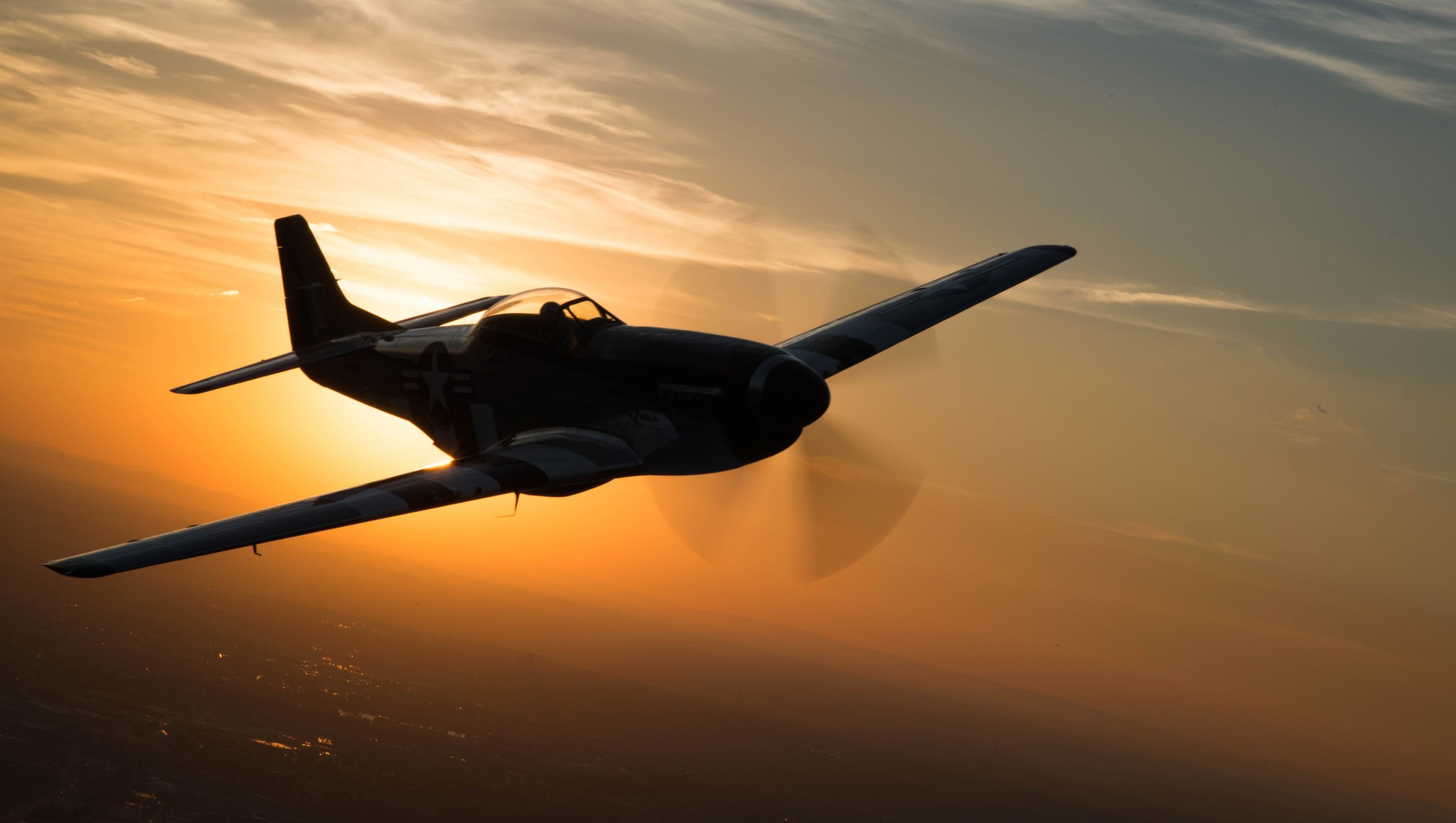 Military Aircraft Aircraft Sunset Silhouette North American P 51 Mustang Warbird 2048x1157