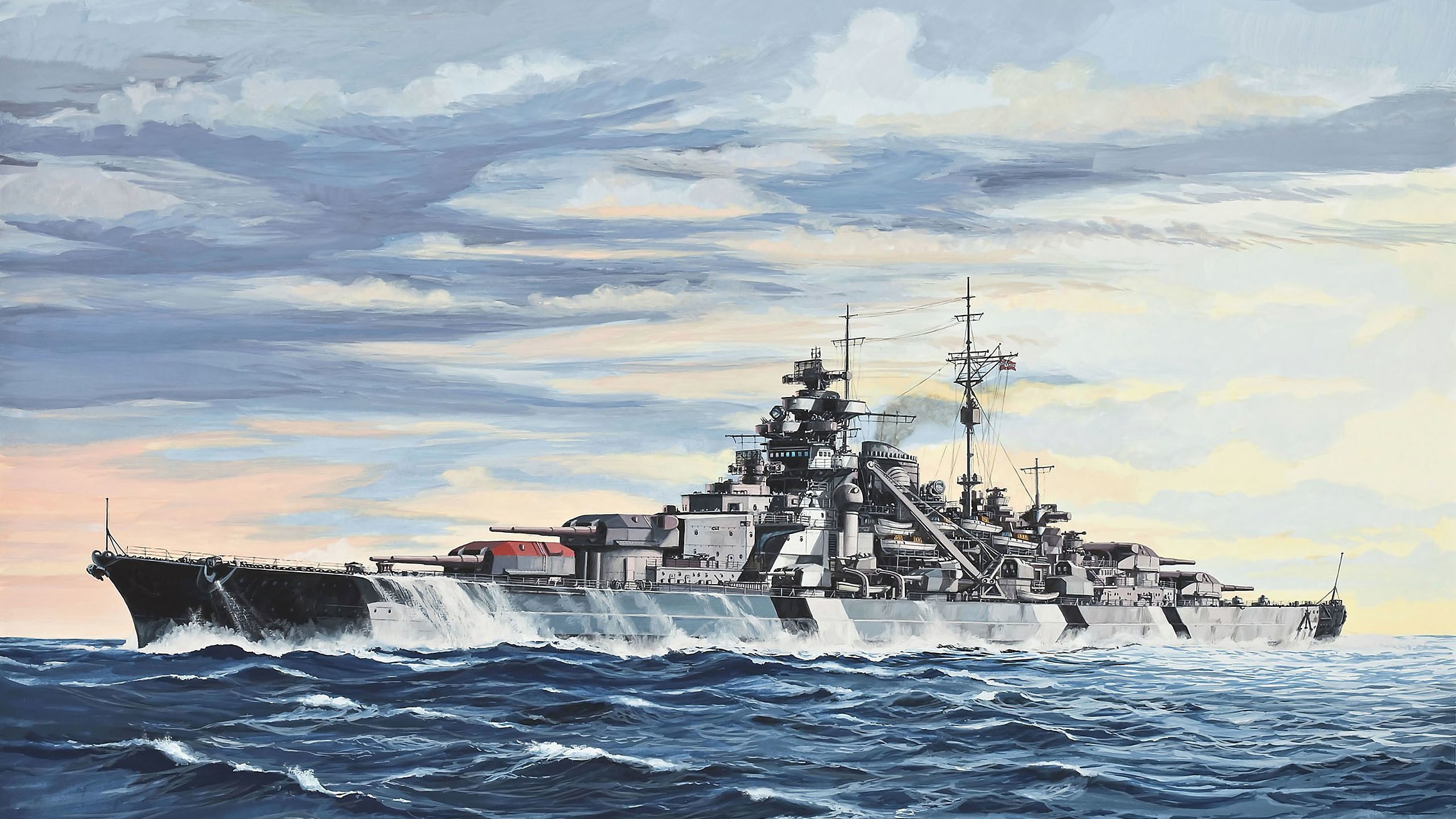 Battleship Bismarck Ship Warship Battleships Painting Ship Artwork Military 2560x1440