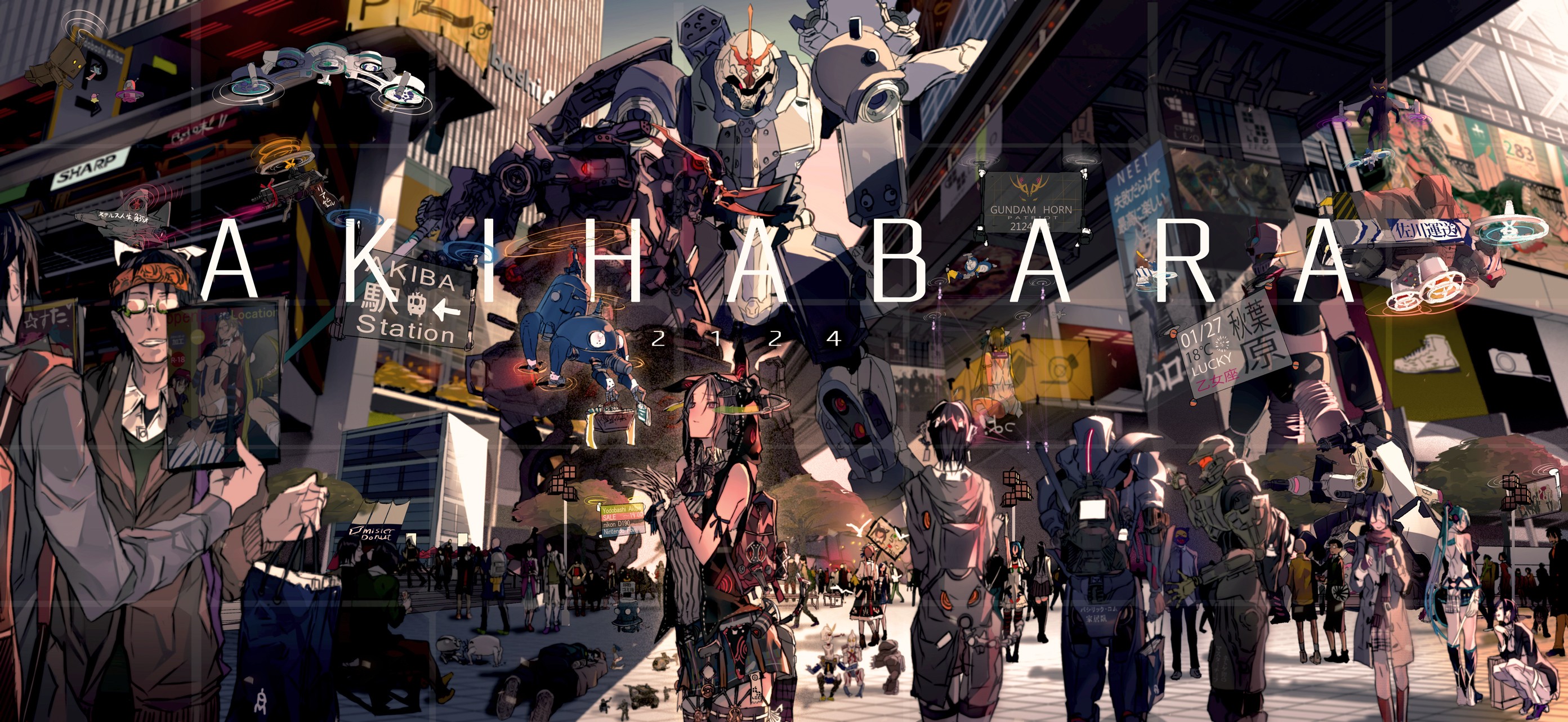 Anime Gundam Artwork Futuristic Akihabara Guilty Crown Ghost In The Shell Tachikoma Master Chief Hat 2785x1283