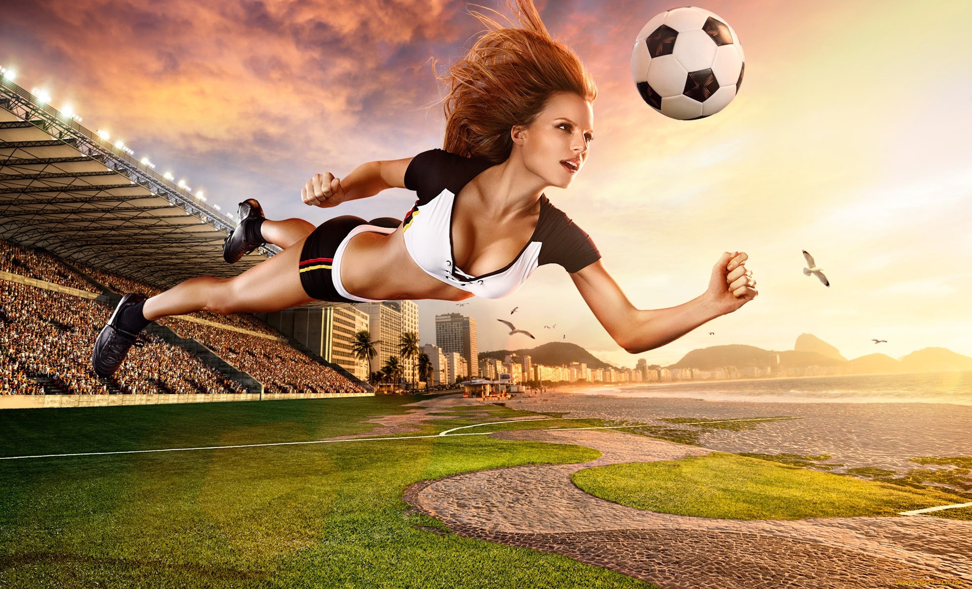 Digital Art Women Model Balls Sport Soccer Ball Soccer Girls 1920x1163