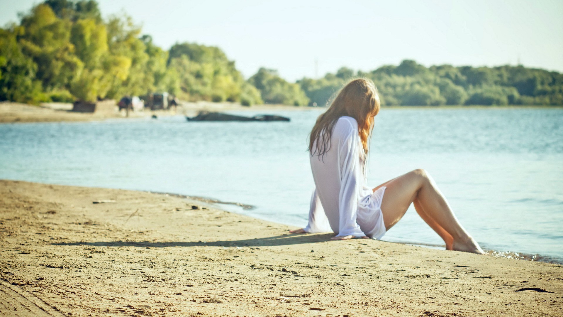 Women Nature White Tops Legs Brunette Outdoors Beach Solice 1920x1080