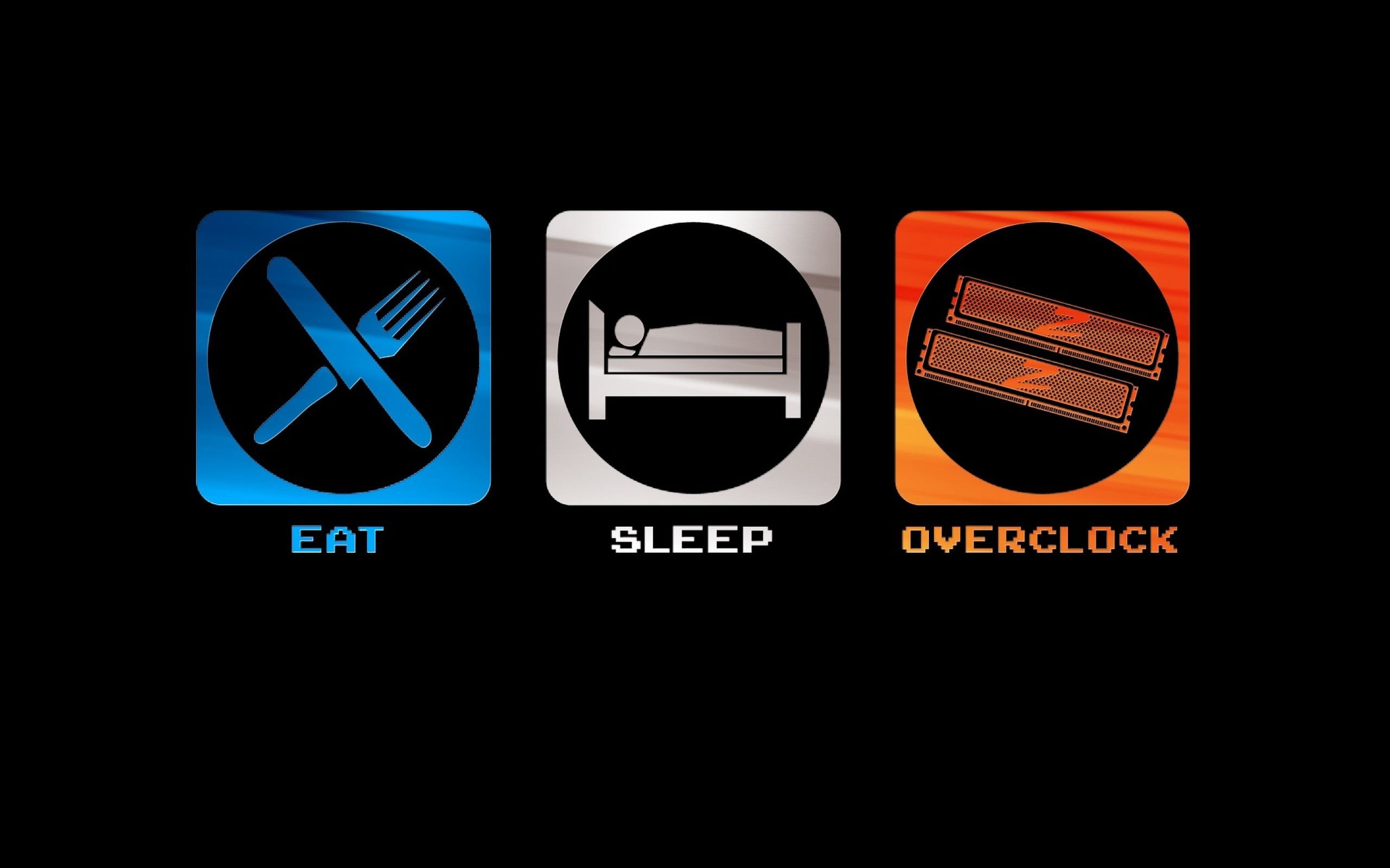 Eating Sleeping Overclocking Geek Minimalism Humor Simple Background 2560x1600