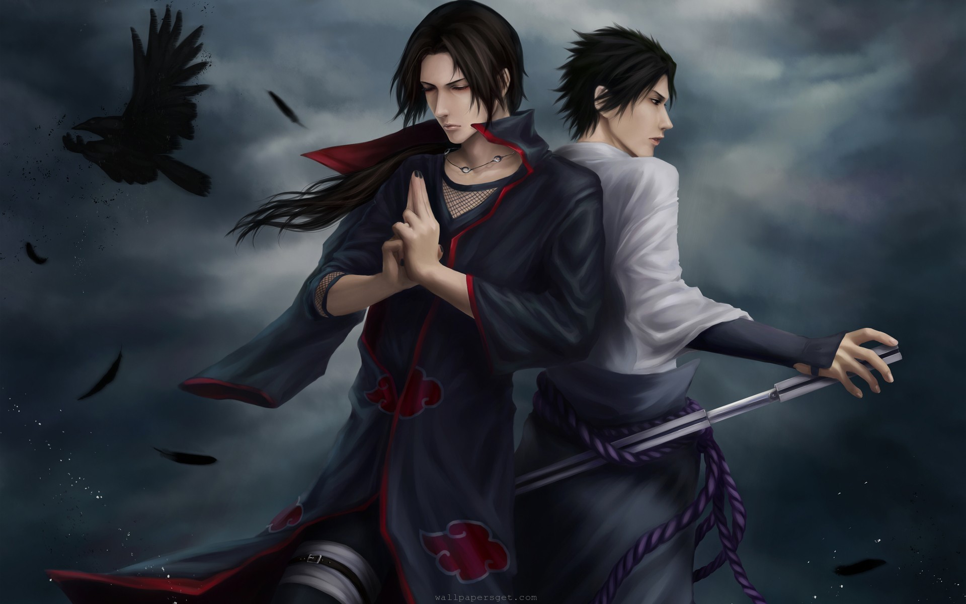 Naruto Shippuuden Anime Uchiha Sasuke Uchiha Itachi Raven Feathers Brothers 1920x1200