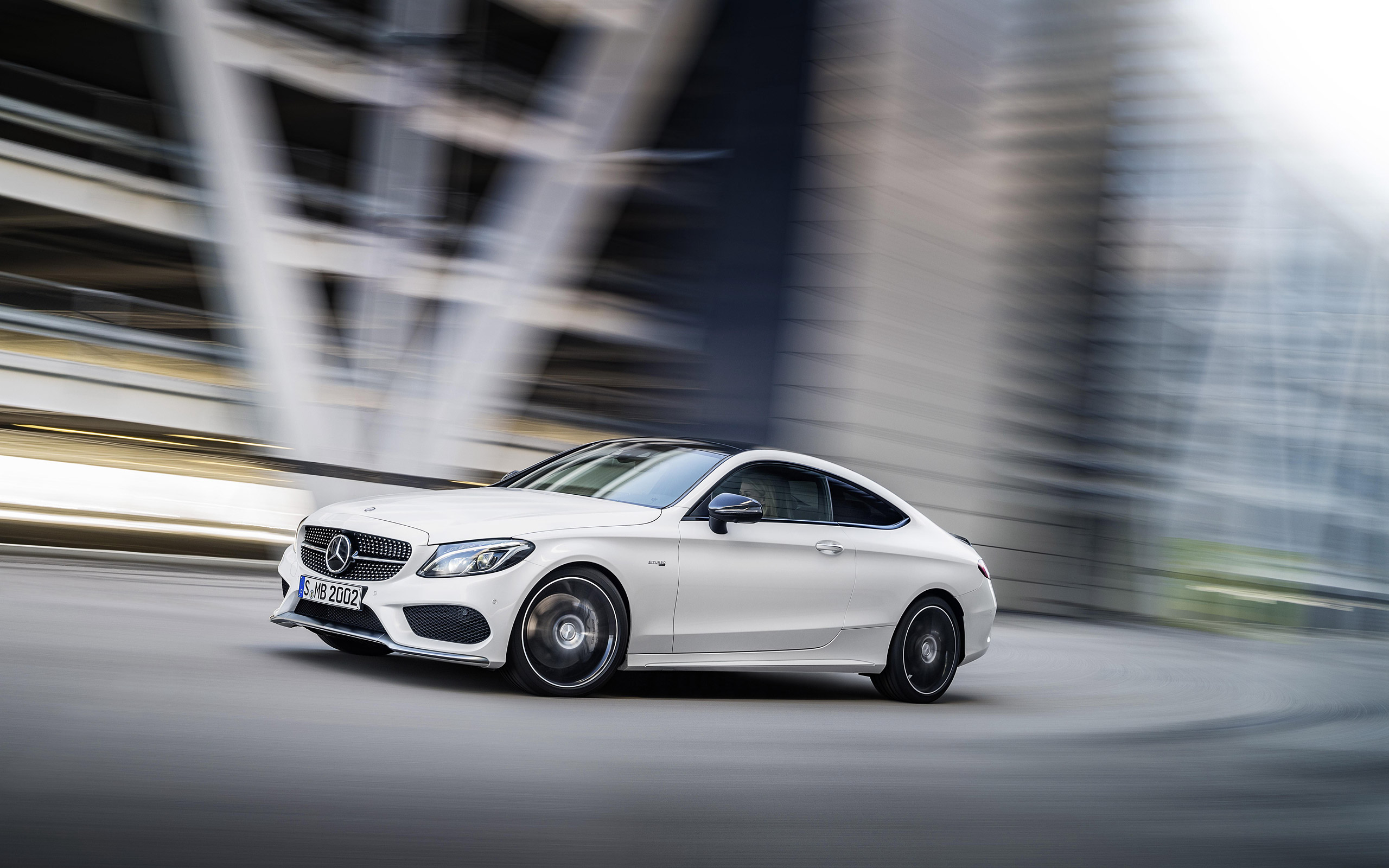 Mercedes Benz C43 AMG Vehicle Car Motion Blur Street White Cars 2560x1600