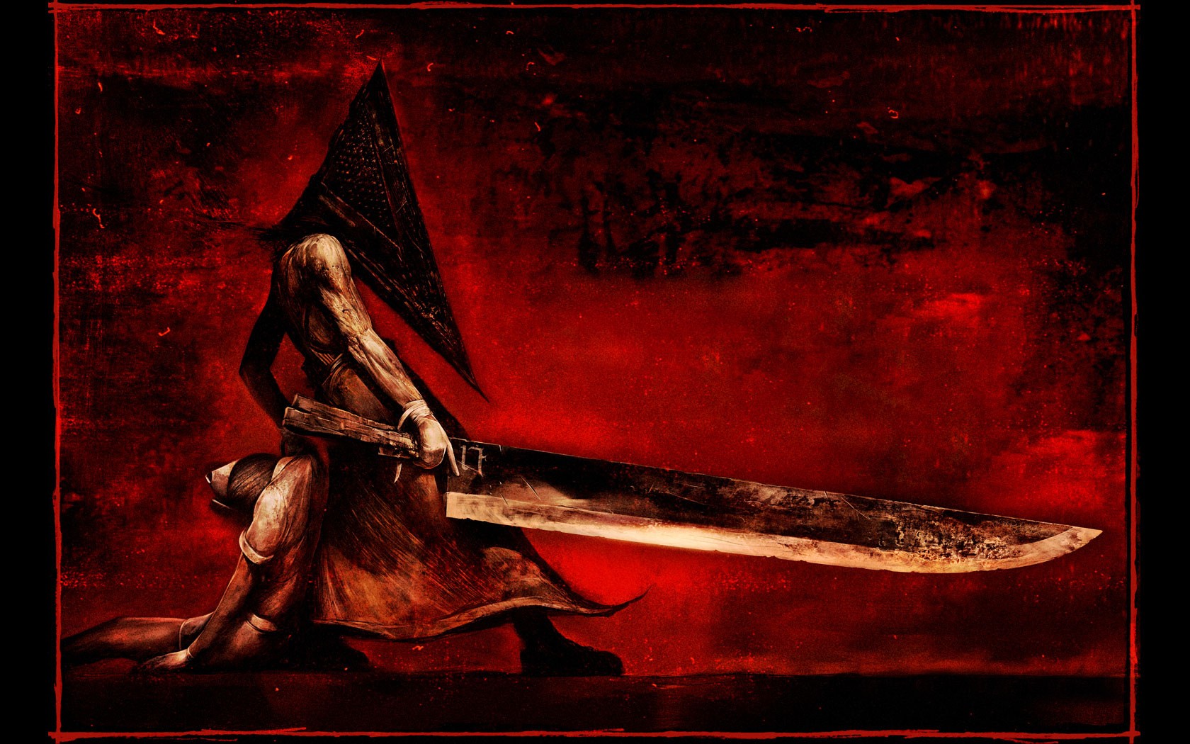 Silent Hill Sword Pyramid Head Video Games Video Game Horror Horror Video Game Art Red 1680x1050