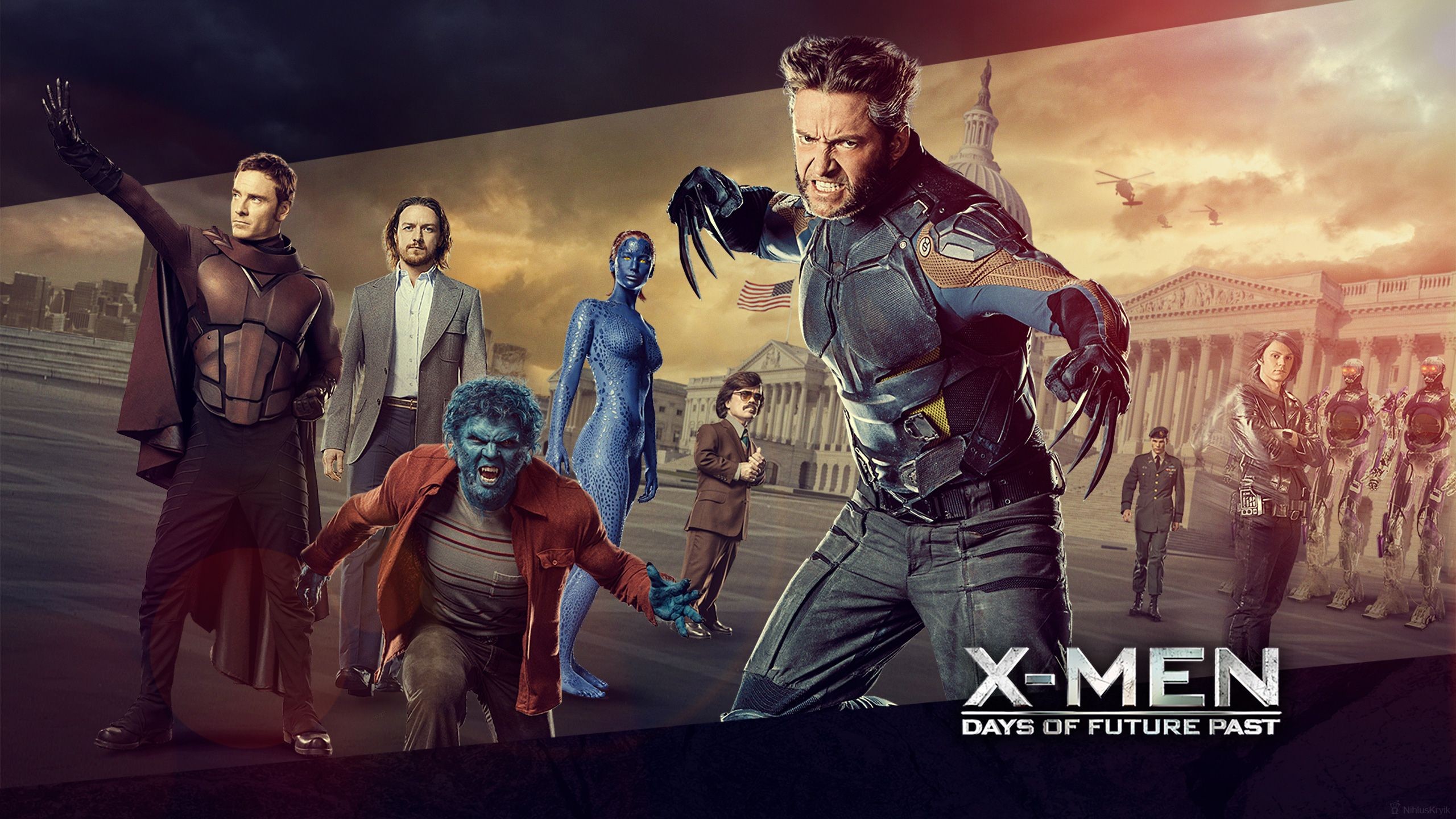 X Men X Men Days Of Future Past Wolverine Magneto Charles Xavier Beast Character Movies Mystique Mic 2560x1440
