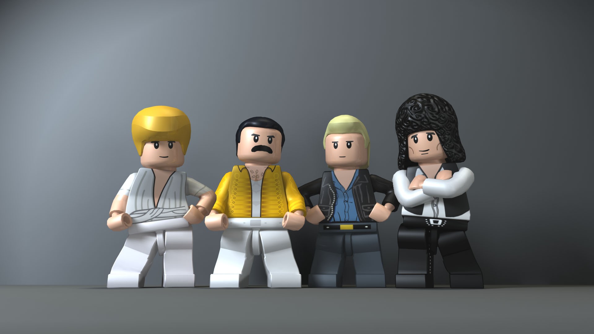 Gray Background Digital Art LEGO Queen Musician Freddie Mercury Brian May John Deacon Figurines Lege 1920x1080