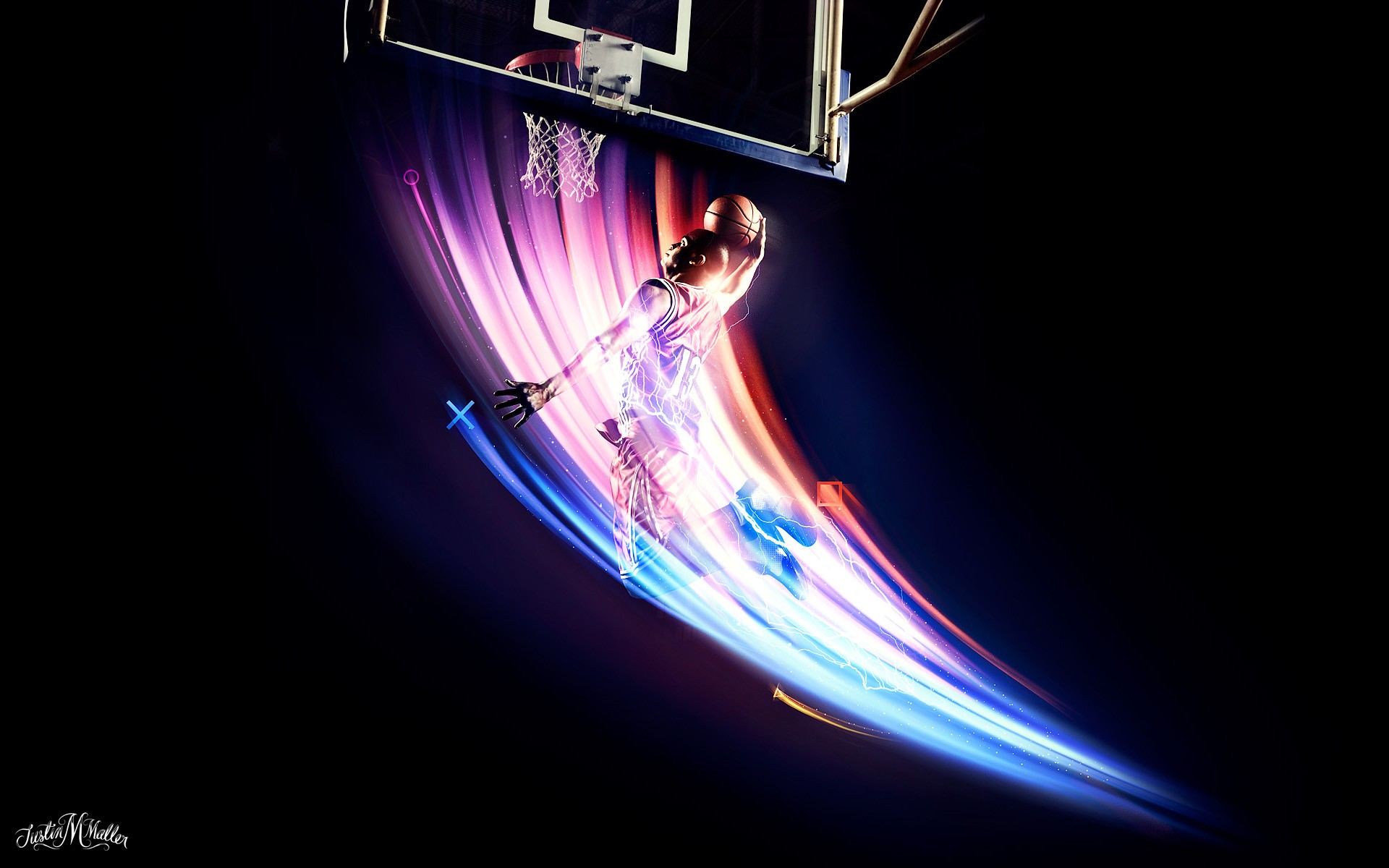 Sports Basketball NBA Hoop Pink Cyan Black Background 1920x1200