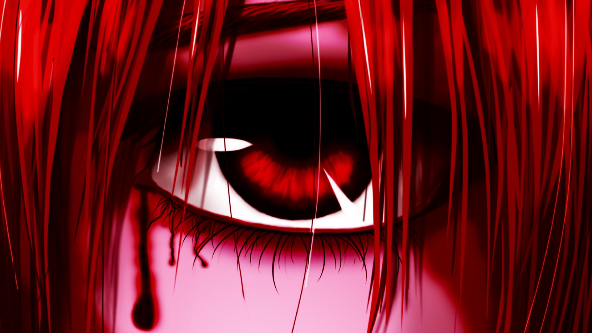 Anime Girls Red Eyes Bleeding Eyes Anime Redhead Red 1920x1080