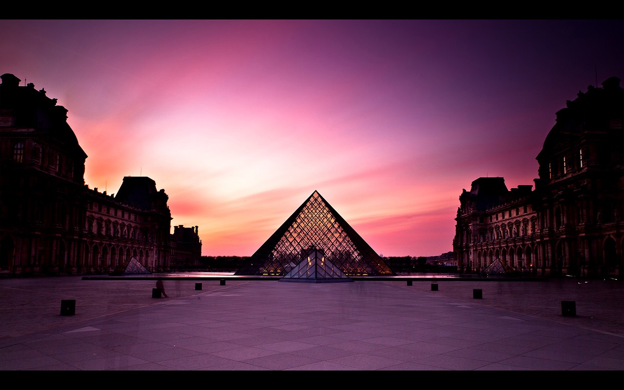 Louvre Paris Museum Modern Dusk City Palace Pyramid 1280x800