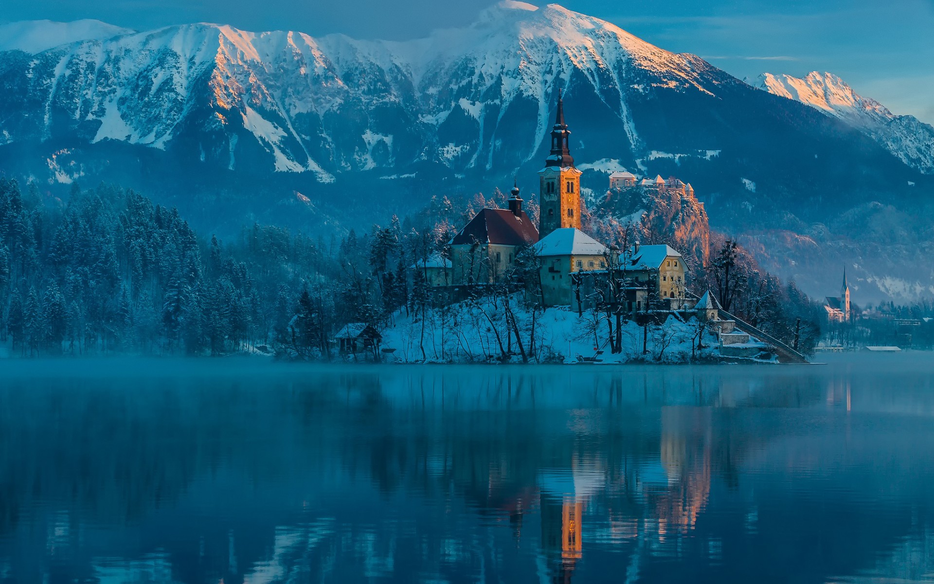 Assumption Of Mary Church Church Slovenia Julian Alps Bled Lake Reflection Sunrise 1920x1200