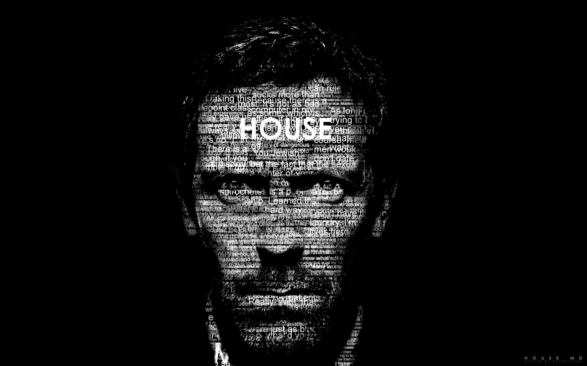 Gregory House House M D Hugh Laurie Typographic Portraits 1920x1200
