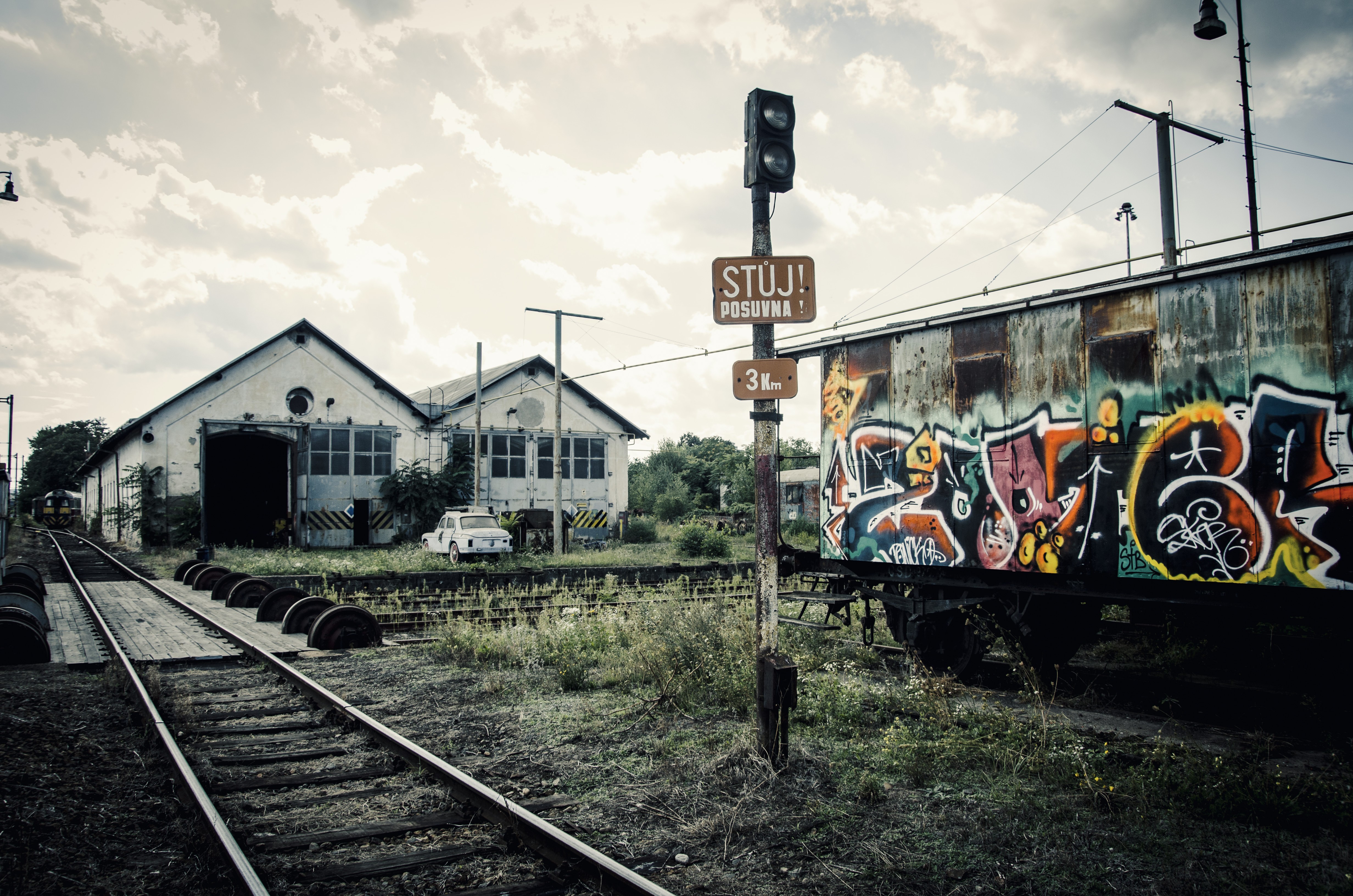 Train Old Old Car Rust Car Rail Yard Nature Ground Sky Clouds Abandoned Railway Graffiti Muted Czech 4928x3264
