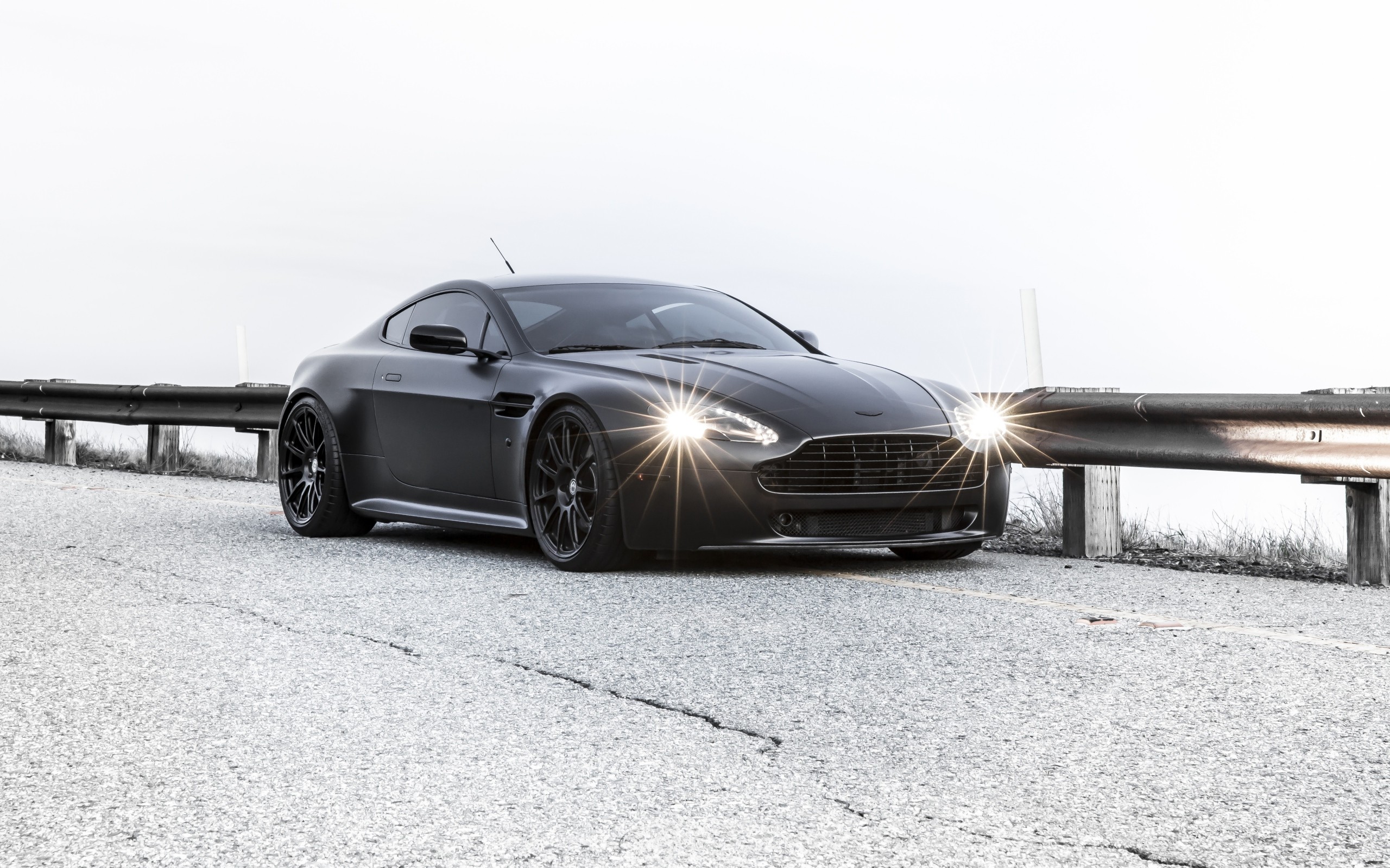 Car Aston Martin Matte Black LED Headlight Black Cars Vehicle 2560x1600