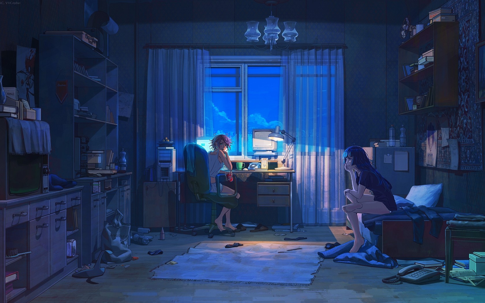 Computer Everlasting Summer ArseniXC Living Rooms Night Anime Girls Interior Anime Room 1680x1050