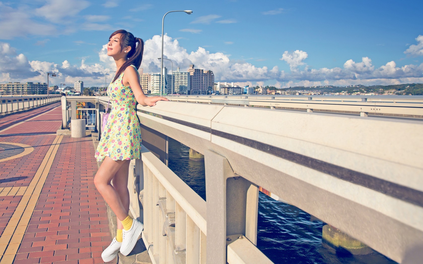 Women Dress Legs Urban Model Flower Dress Warming In Sunlight 1680x1050