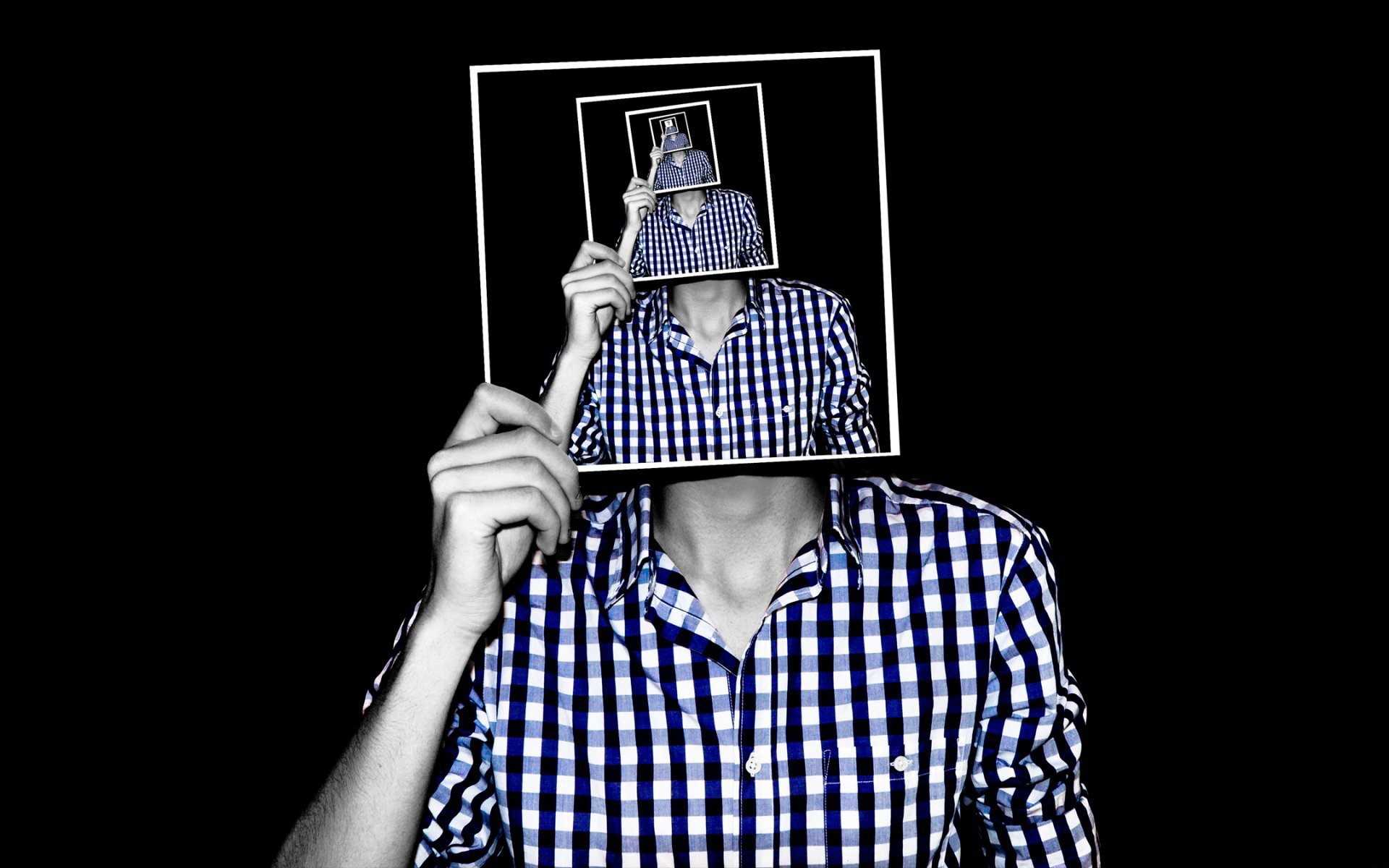 Creativity Photo Manipulation Men Checkered Shirt Picture Frames Multiple Display Optical Illusion B 1920x1200