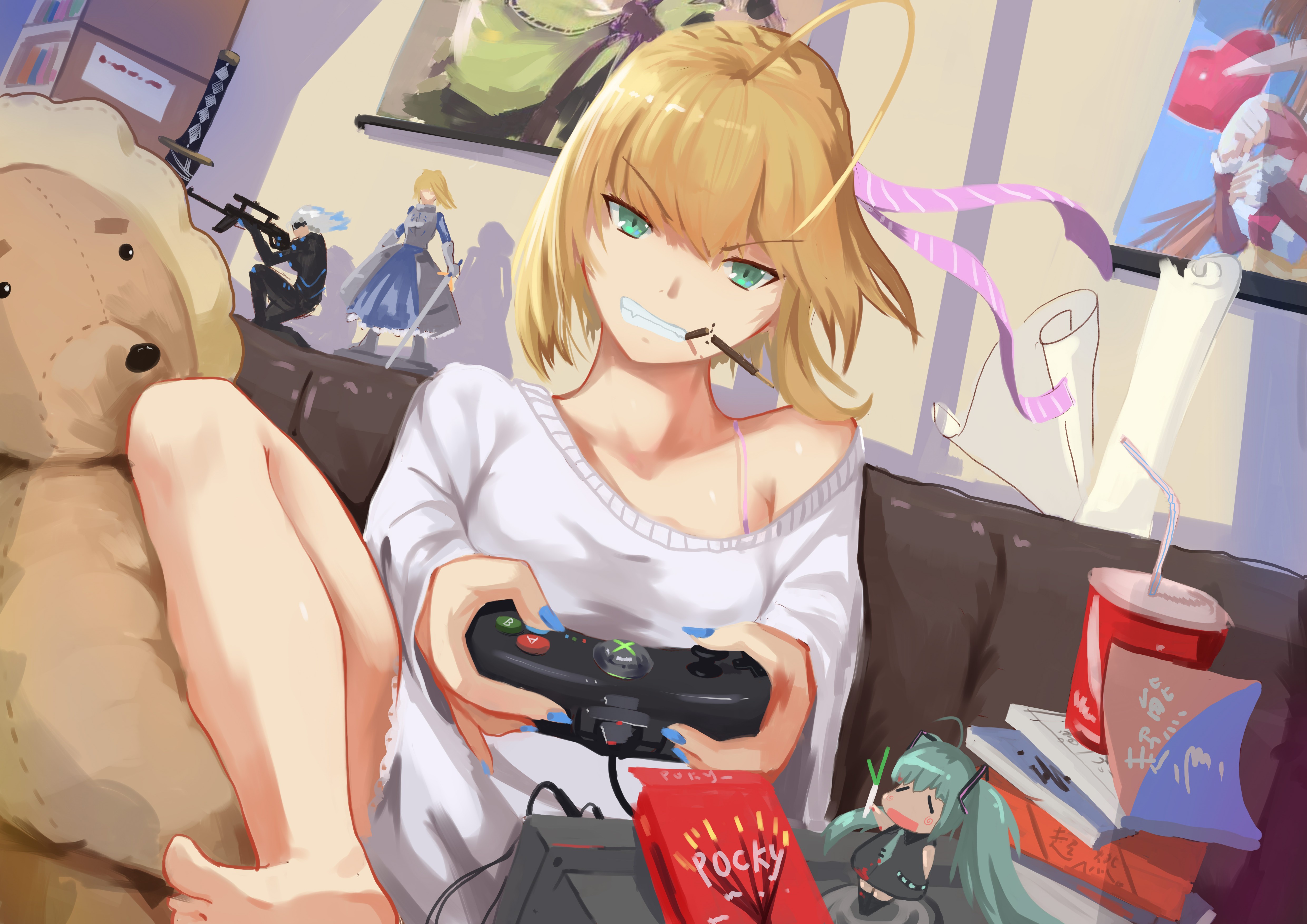 Anime Girls Hatsune Miku Saber Lily Xbox 360 Fate Grand Order Fate Series Saber Pocky FGO Nero Claud 4960x3507