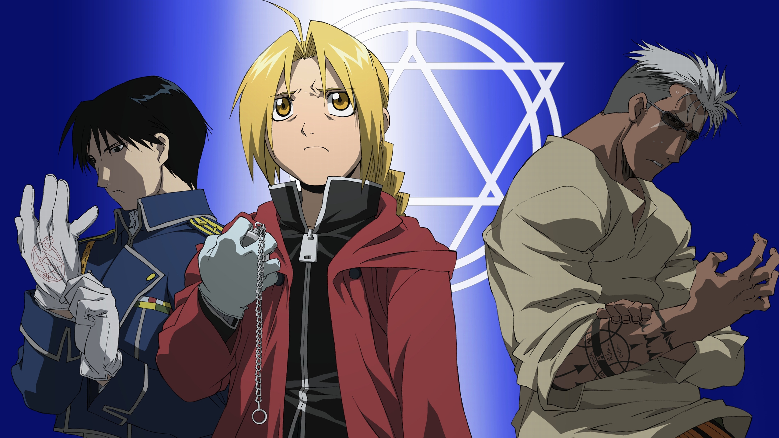 Fullmetal Alchemist Edward Elric Scar FullMetal Alchemist Roy Mustang Blonde Short Hair Bleached Eye 2560x1440