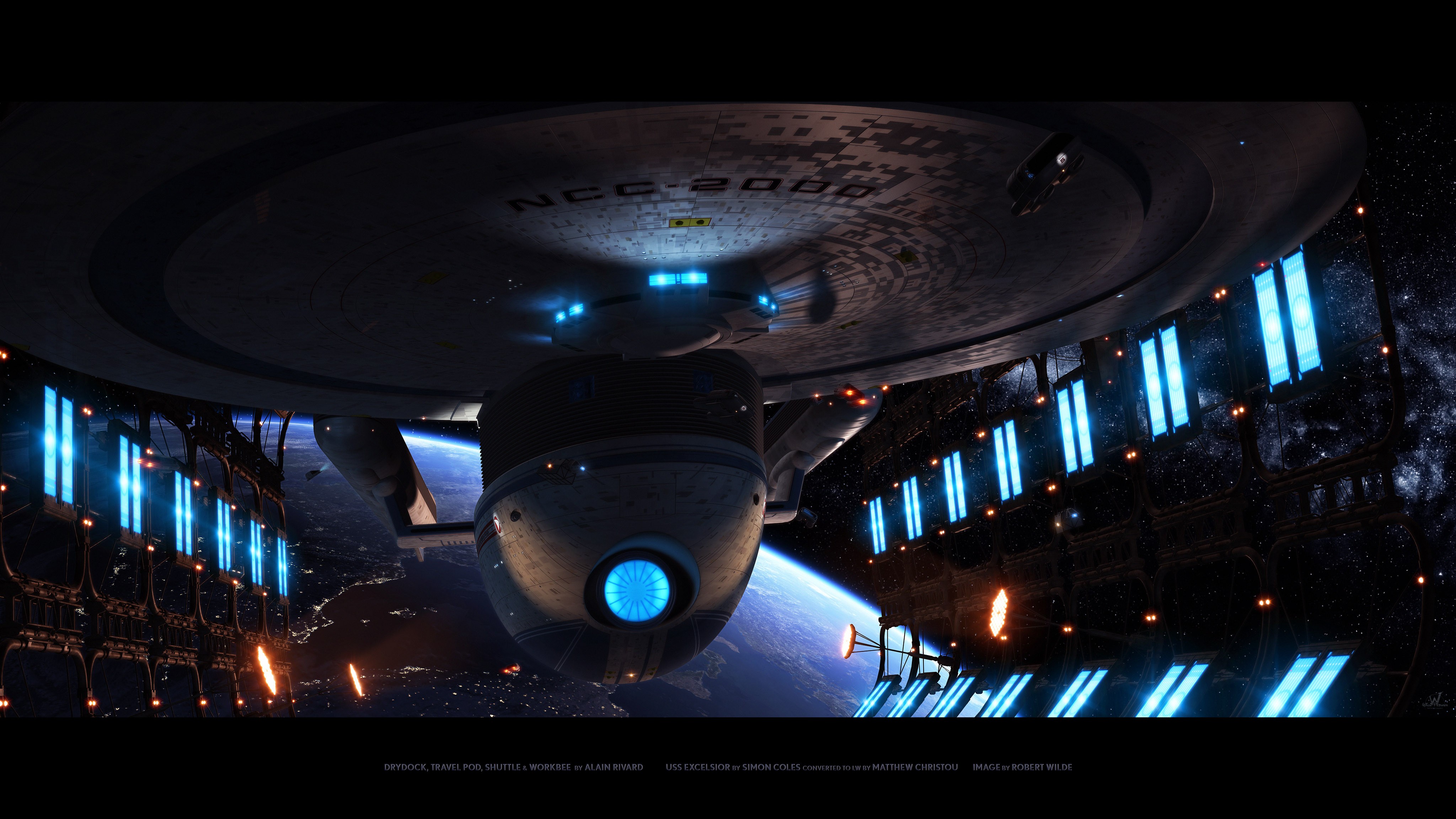 Star Trek Space USS Excelsior NCC 2000 Spacedock 4096x2304